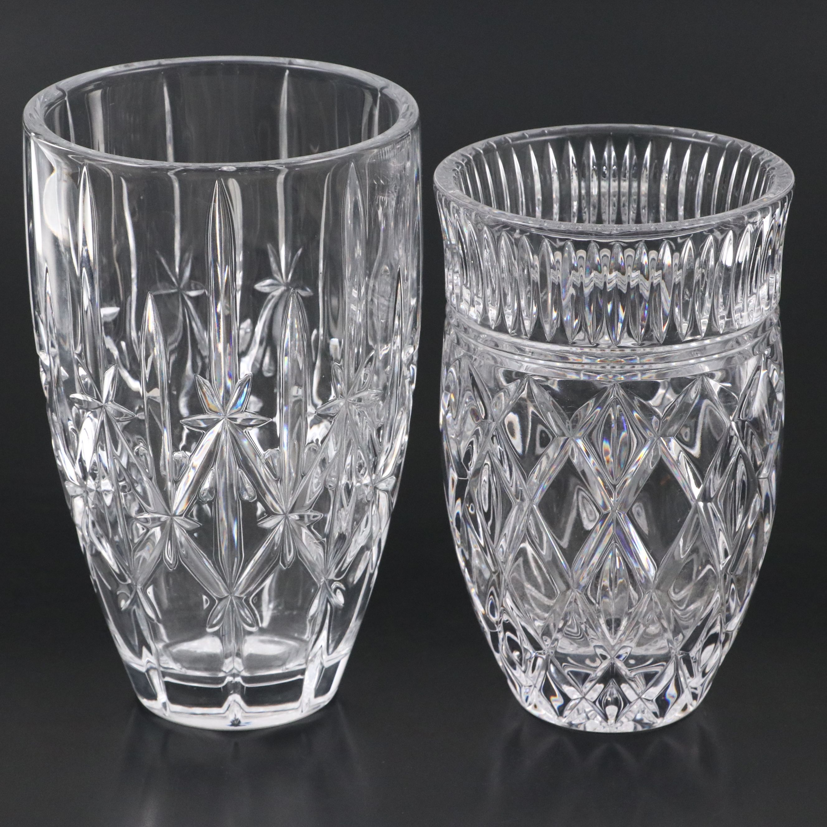Waterford "Eastbridge"and  Marquis "Sparkle" Vases with Fostoria Cake Server