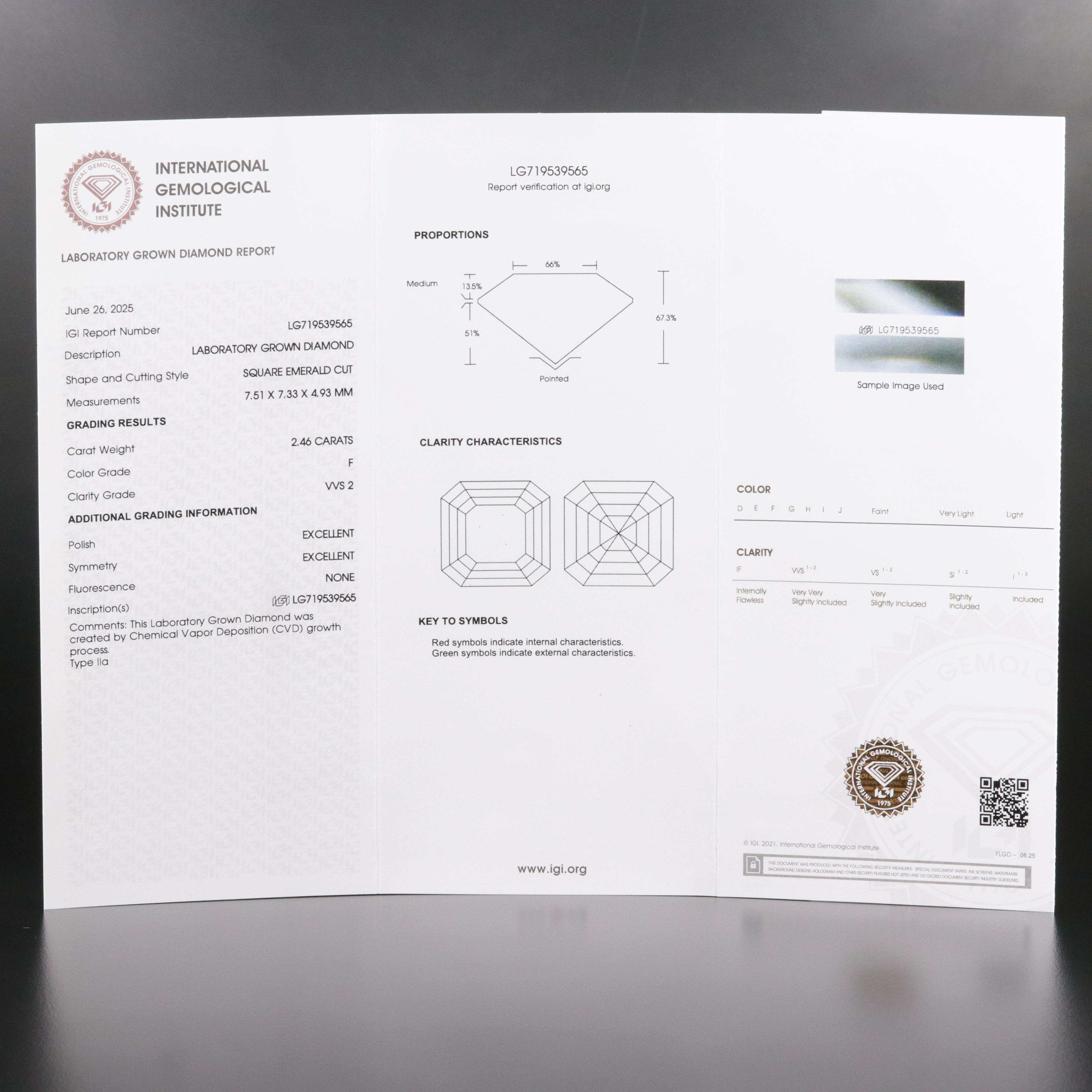 Loose 2.46 CT Lab Grown Diamond with IGI Report
