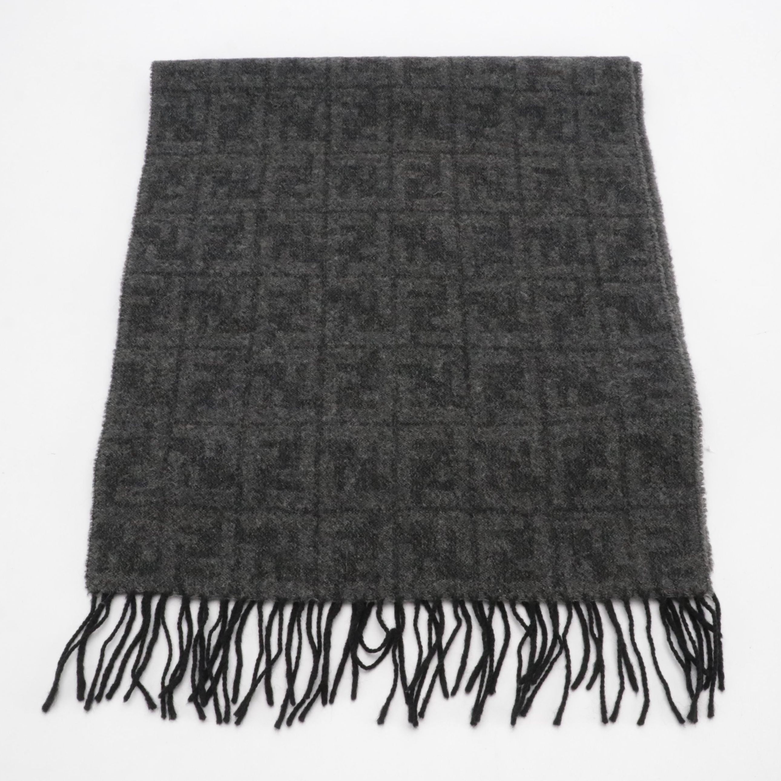 Fendi FF Logo Wool Fringe Scarf