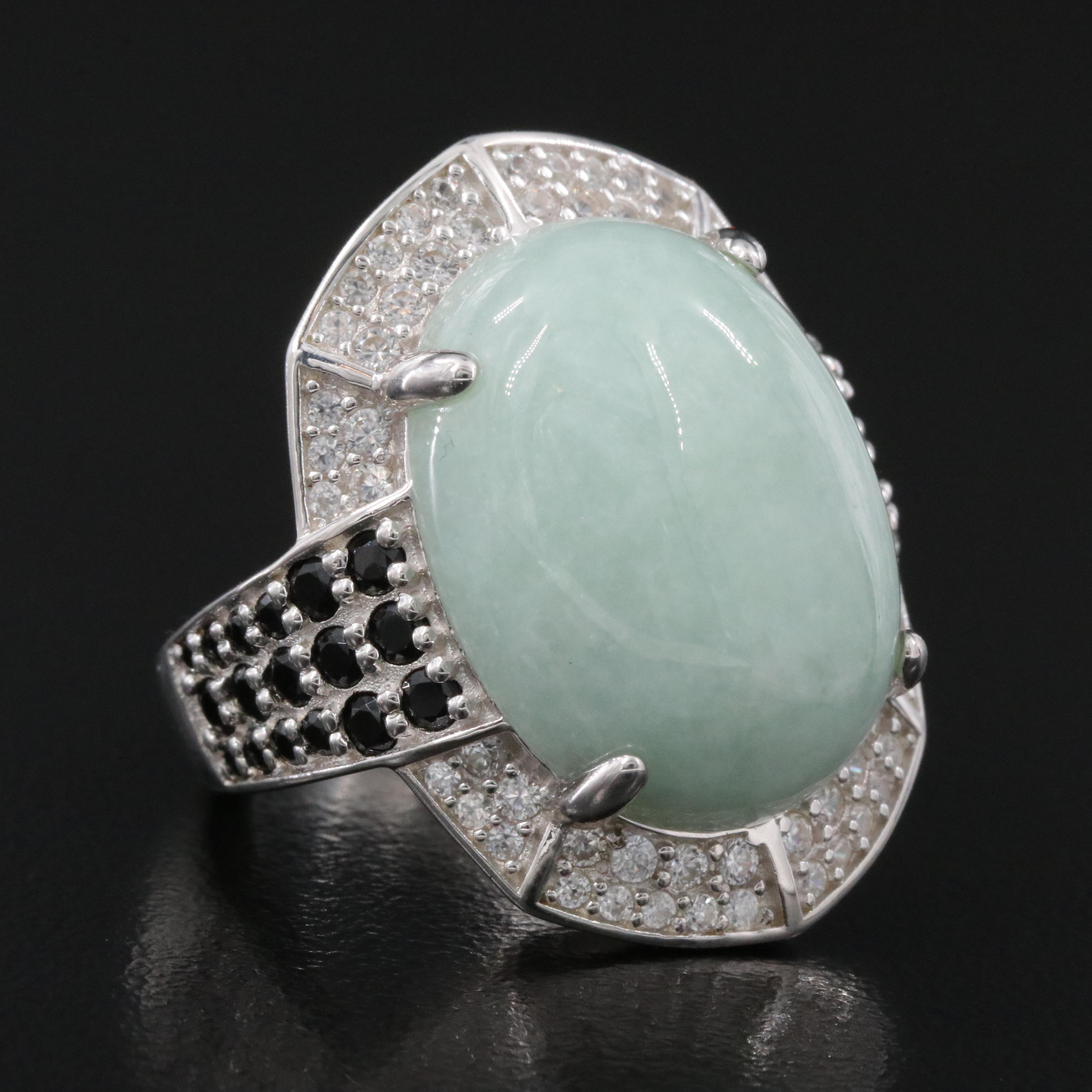 Sterling Jadeite, Zircon and CZ Ring
