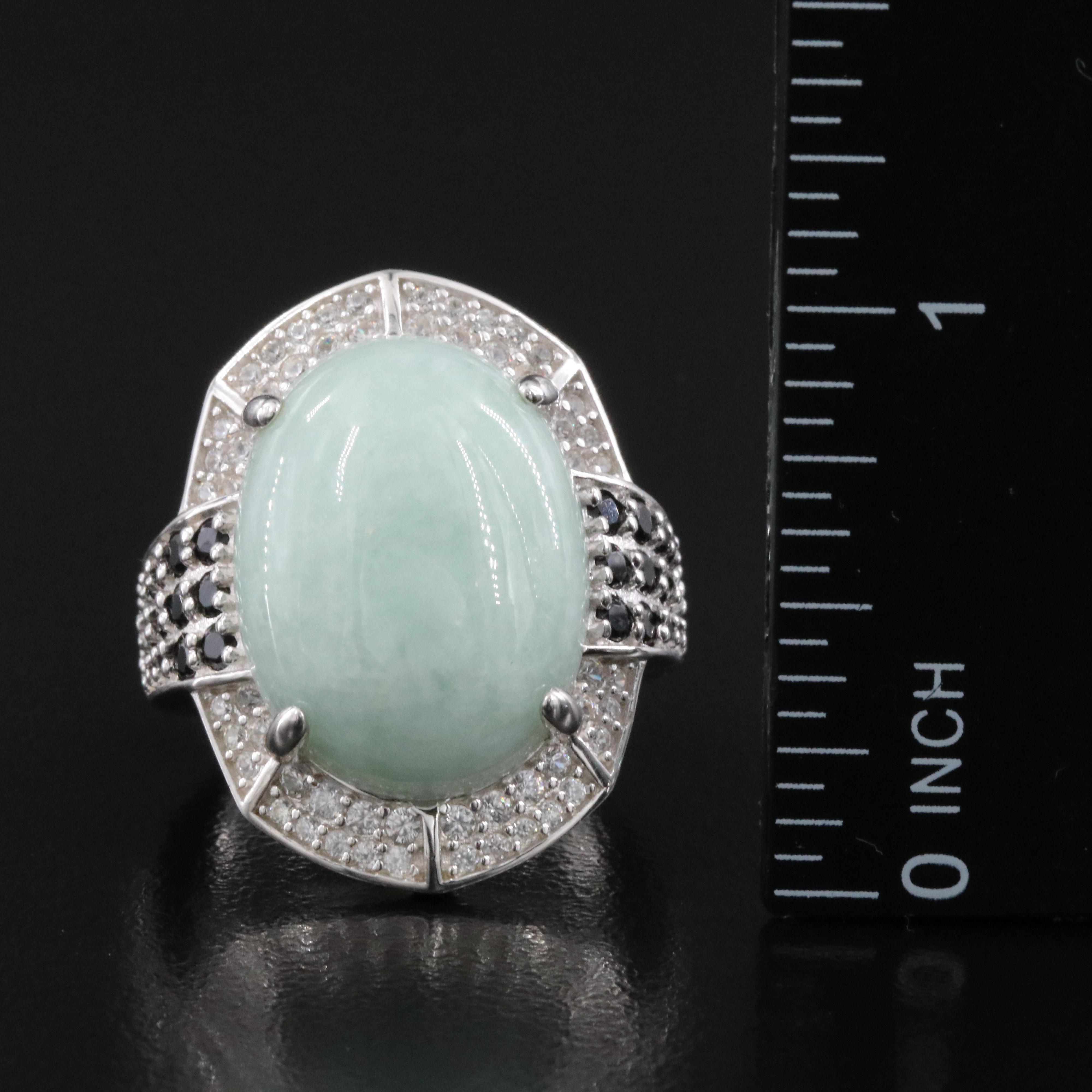 Sterling Jadeite, Zircon and CZ Ring