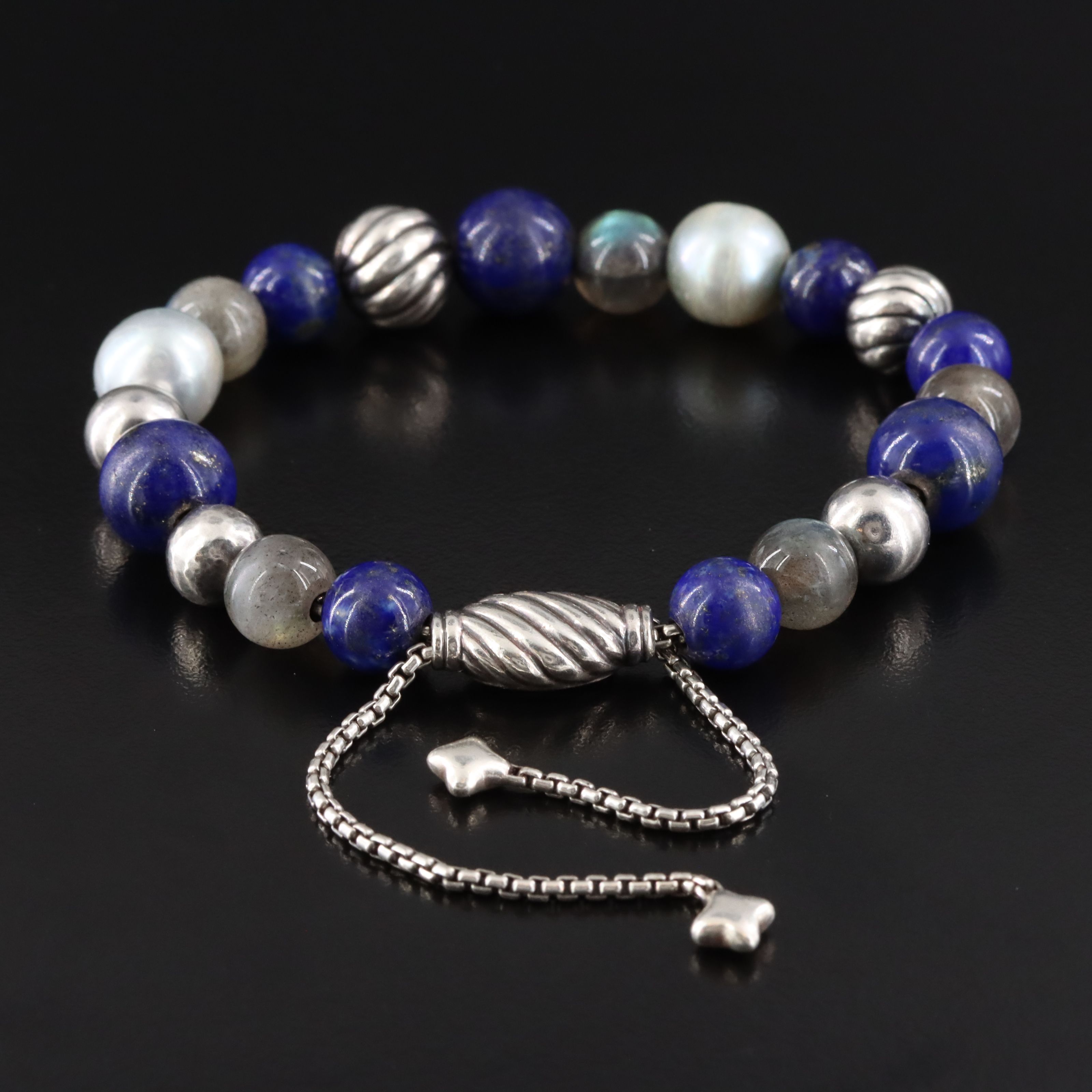 David Yurman Spiritual Beads Sterling Gemstone Bracelet Including Lapis