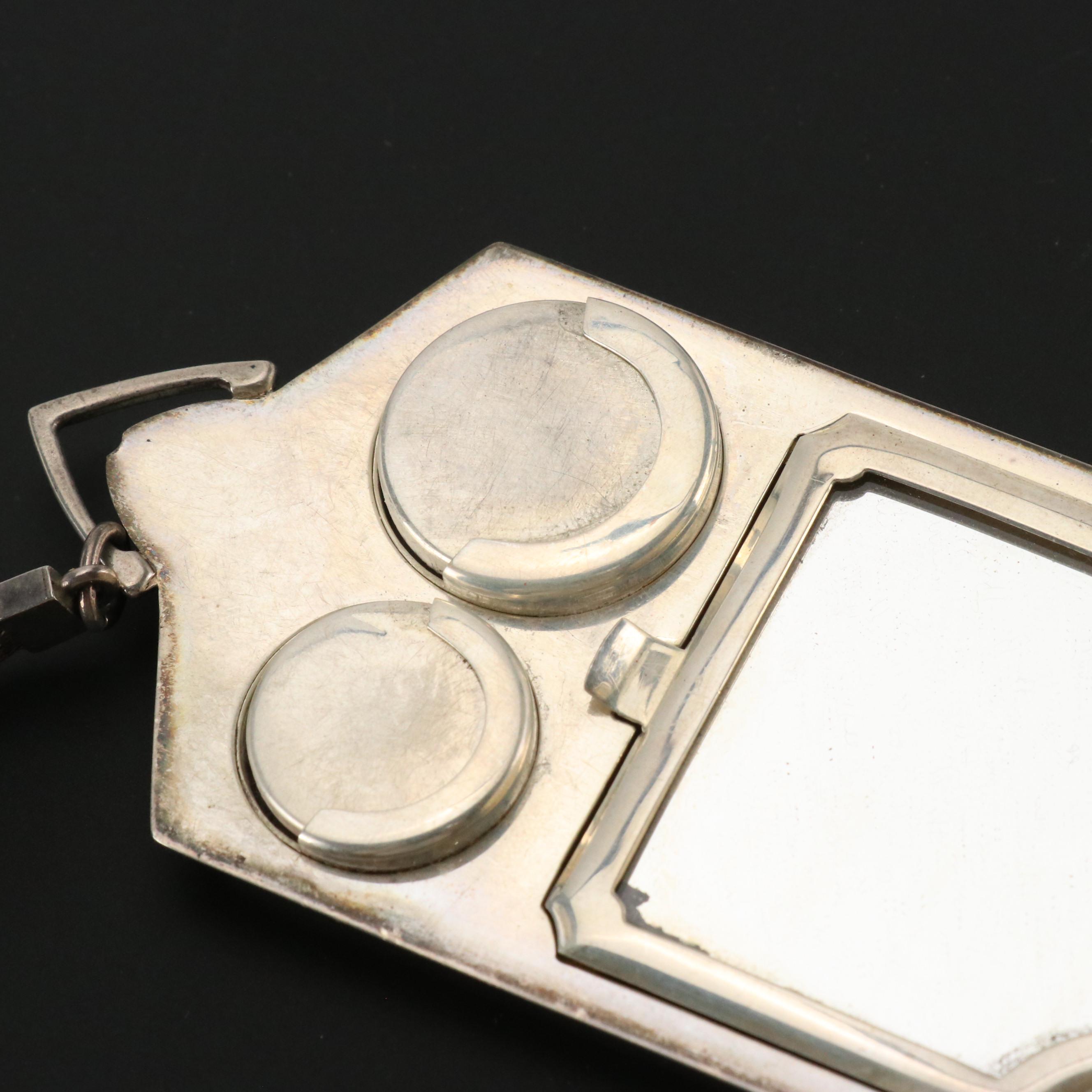 Watrous Sterling Silver Wristlet Dance Compact, 1920s