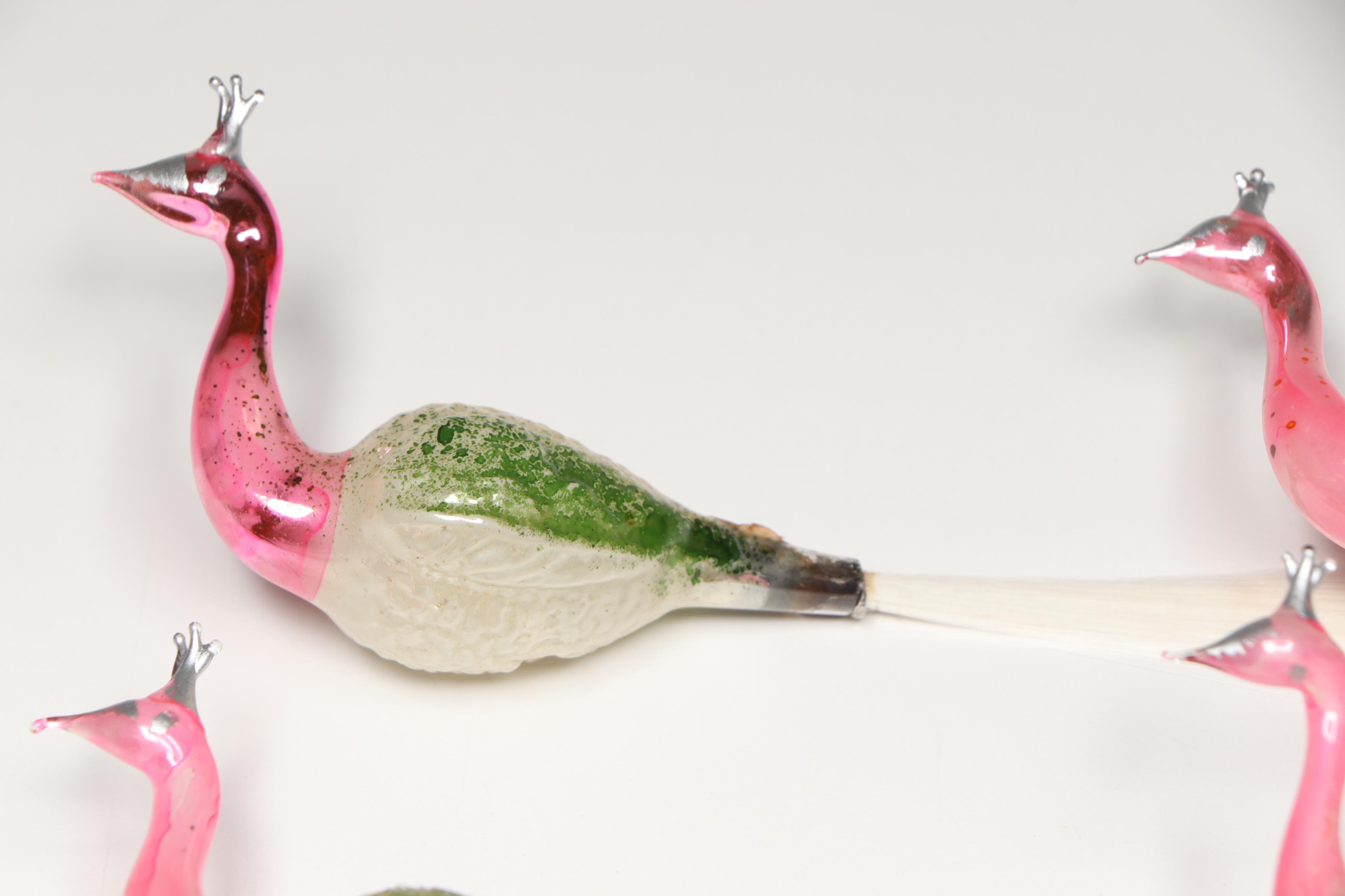 Vintage German Mercury Glass Bird Clip-On and Fish Ornaments