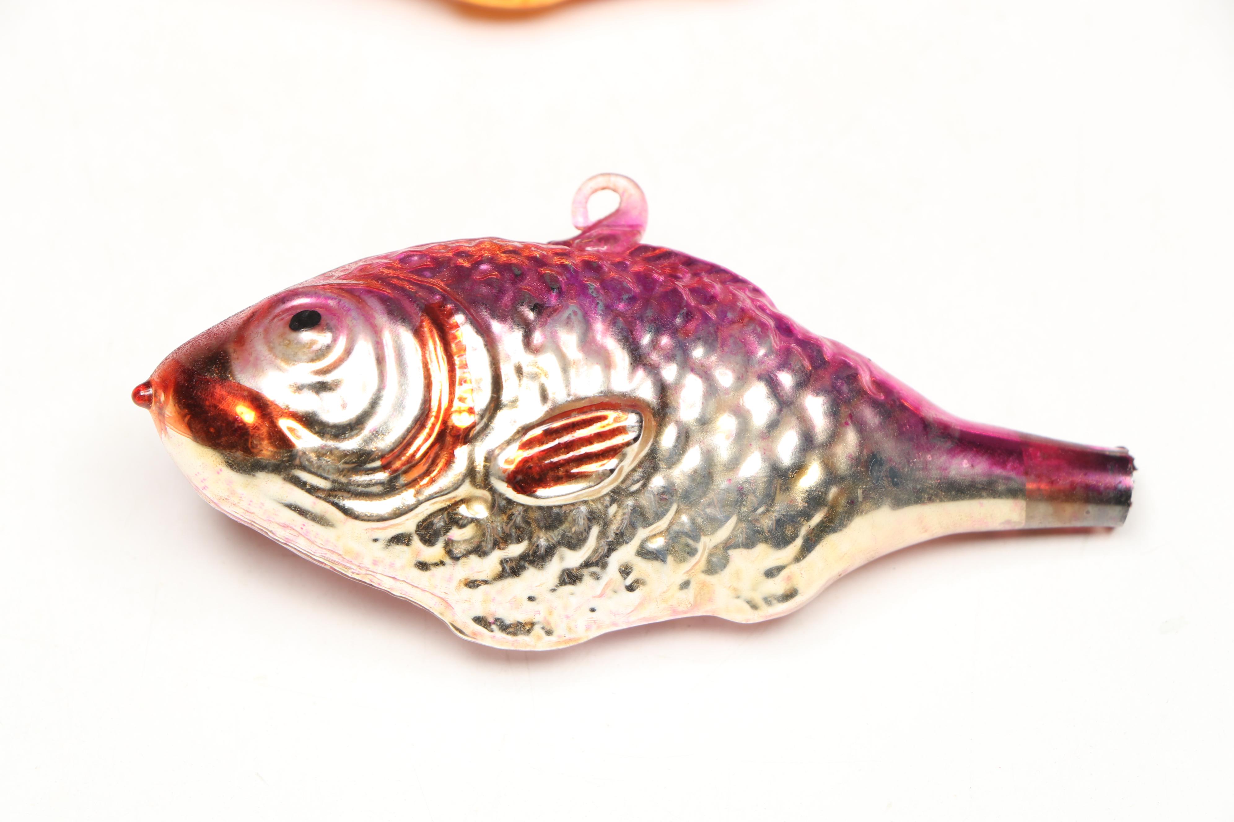 Vintage German Mercury Glass Bird Clip-On and Fish Ornaments