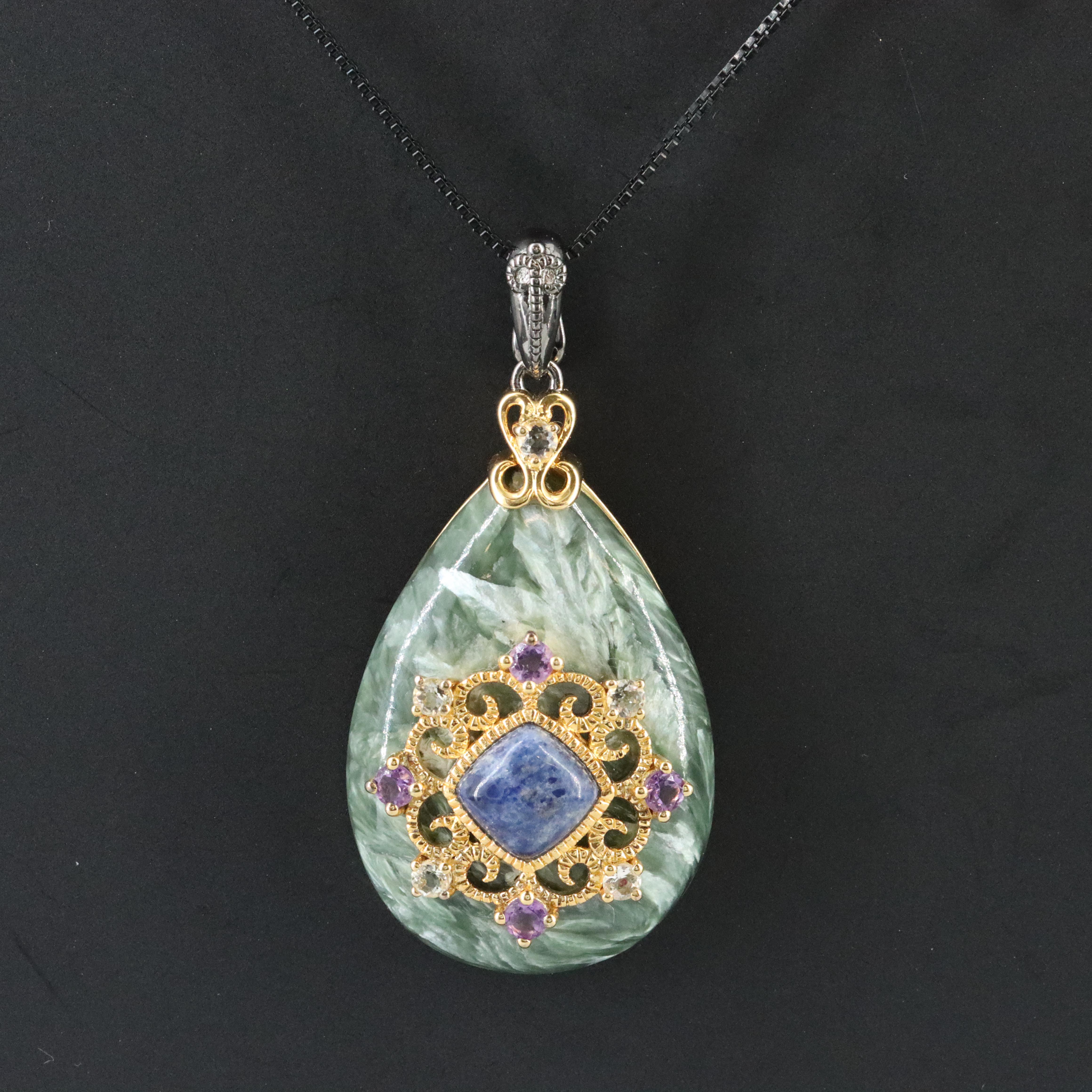 Carlo Viani Sterling Seraphinite, Sodalite and Amethys Pendant Enhancer Necklace