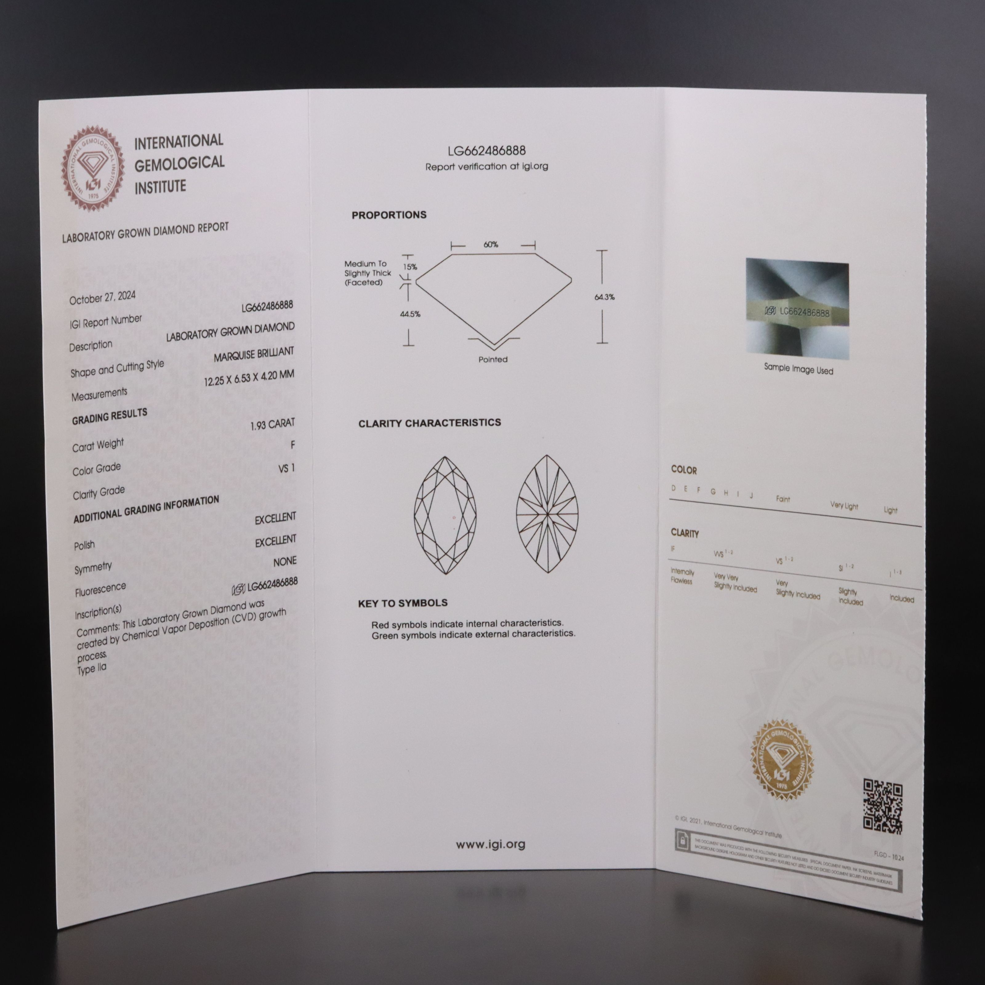Loose 1.93 CT Lab Grown Diamond with IGI Report
