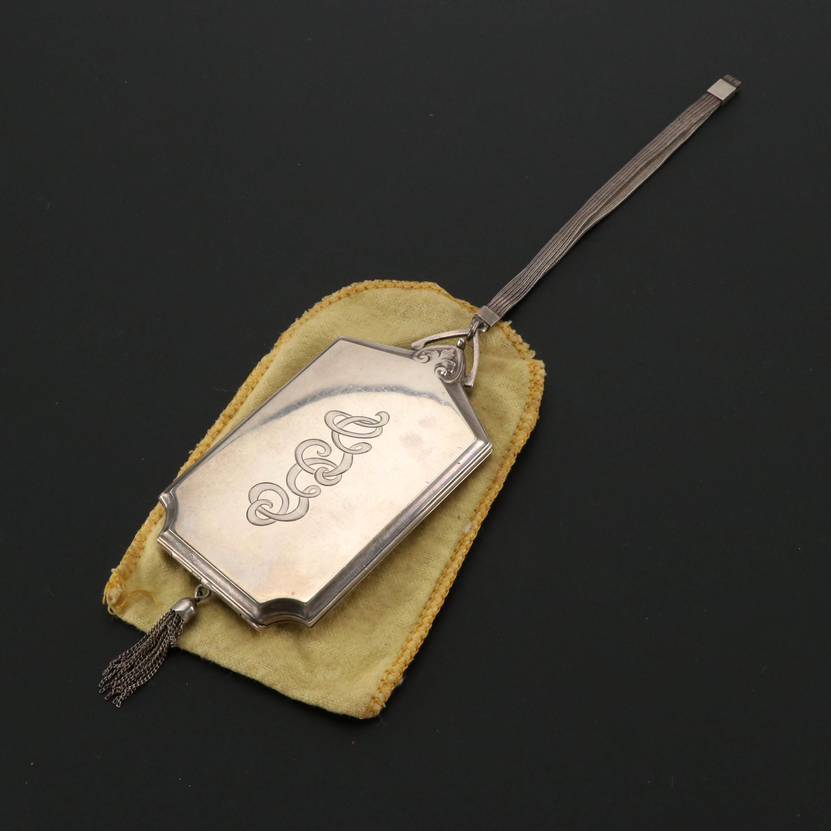 Watrous Sterling Silver Wristlet Dance Compact, 1920s