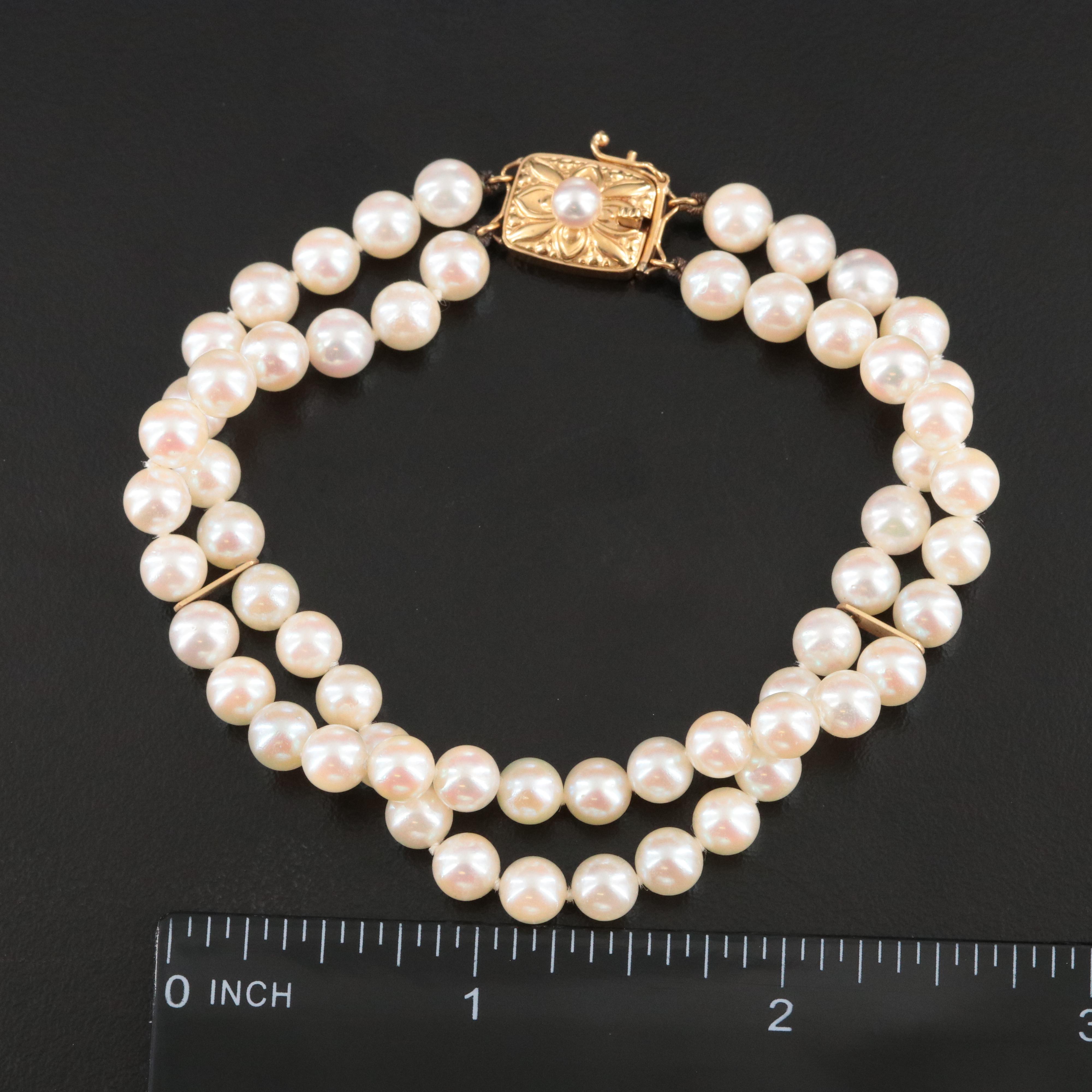 Mikimoto Double Row Pearl Bracelet with 18K Clasp