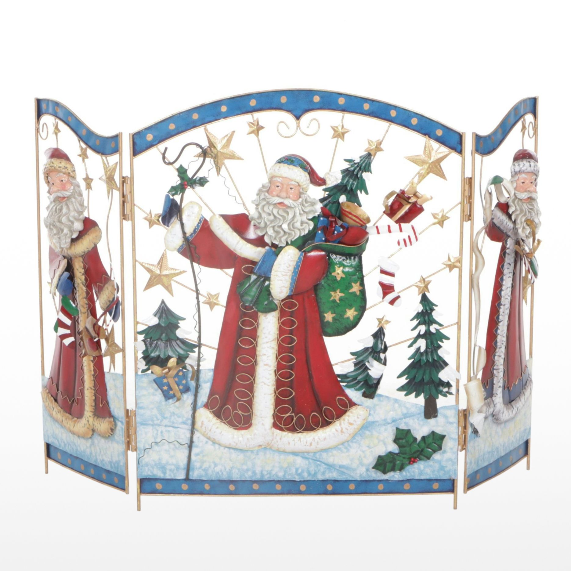 Santa Claus Three-Panel Folding Screen