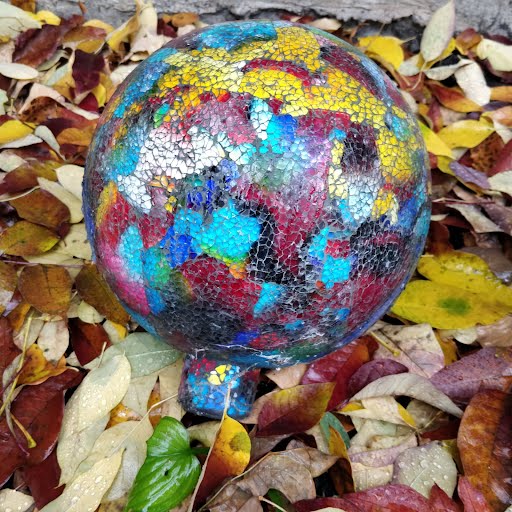 Pair of Terracotta Chimney Pots with Glass Mosaic Gazing Balls