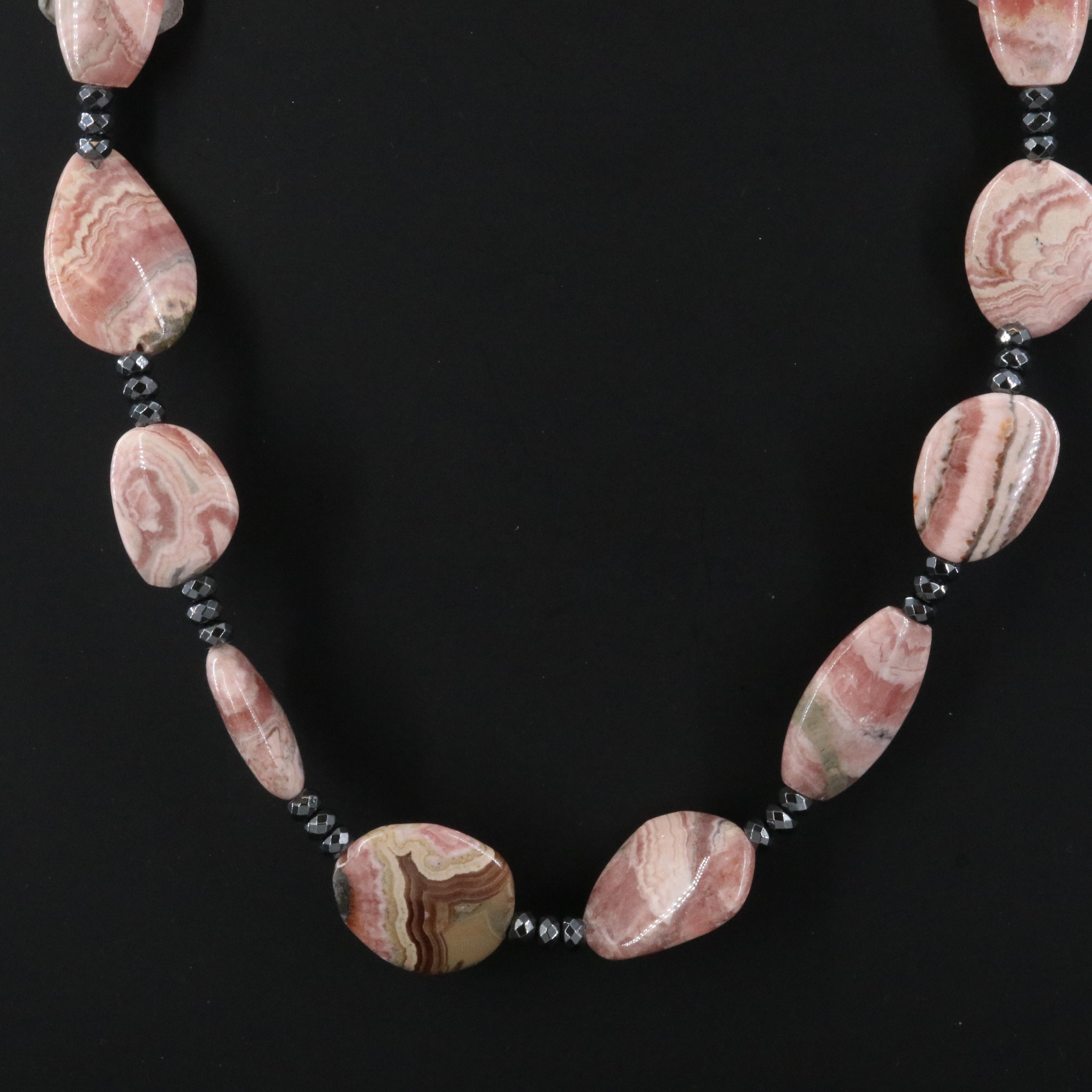 Sterling Rhodochrosite and Hematite Necklace