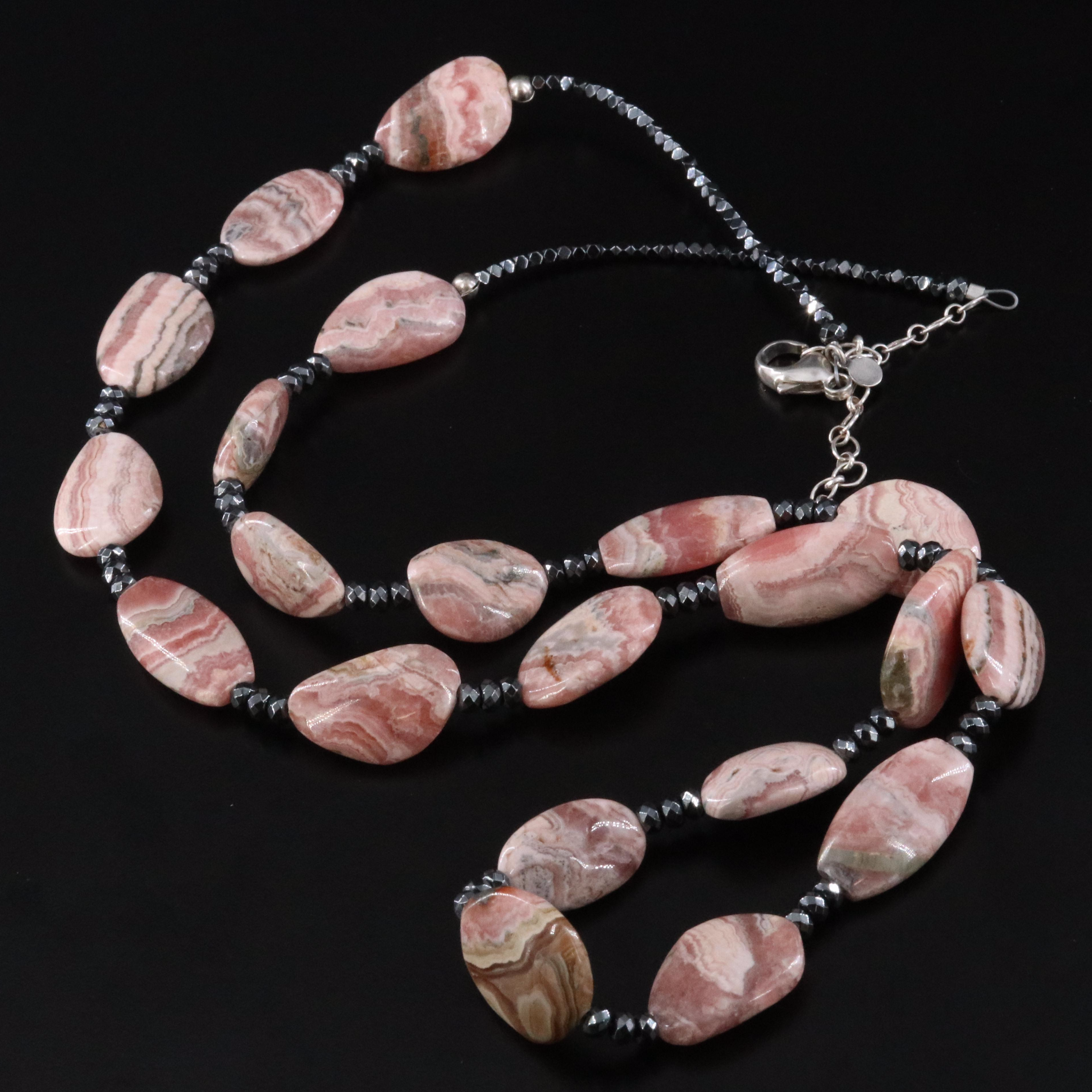 Sterling Rhodochrosite and Hematite Necklace