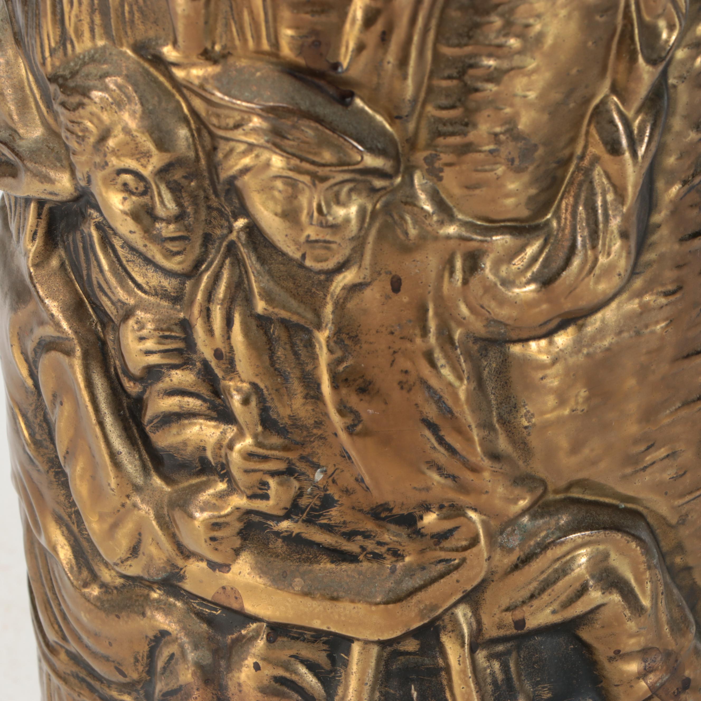 Vintage Embossed Brass Finish Metal Umbrella Stand