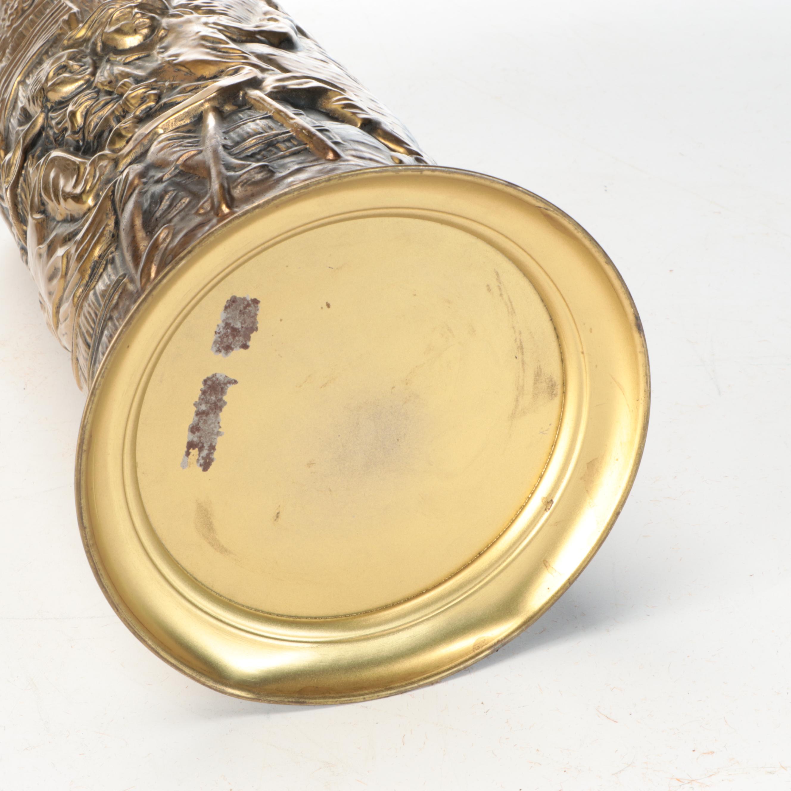 Vintage Embossed Brass Finish Metal Umbrella Stand