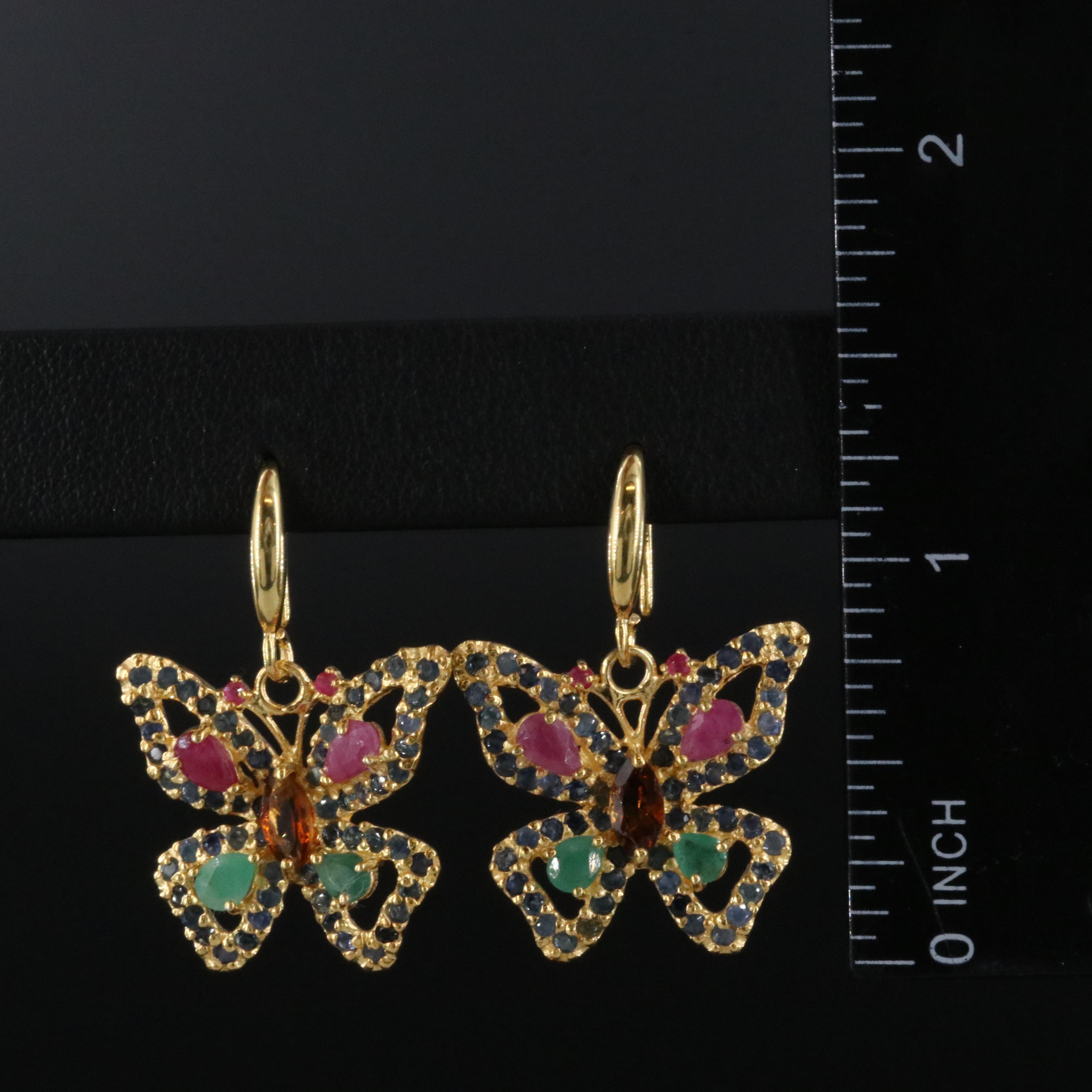 Sterling Butterfly Earrings Featuring Sapphire, Ruby, and Emerald