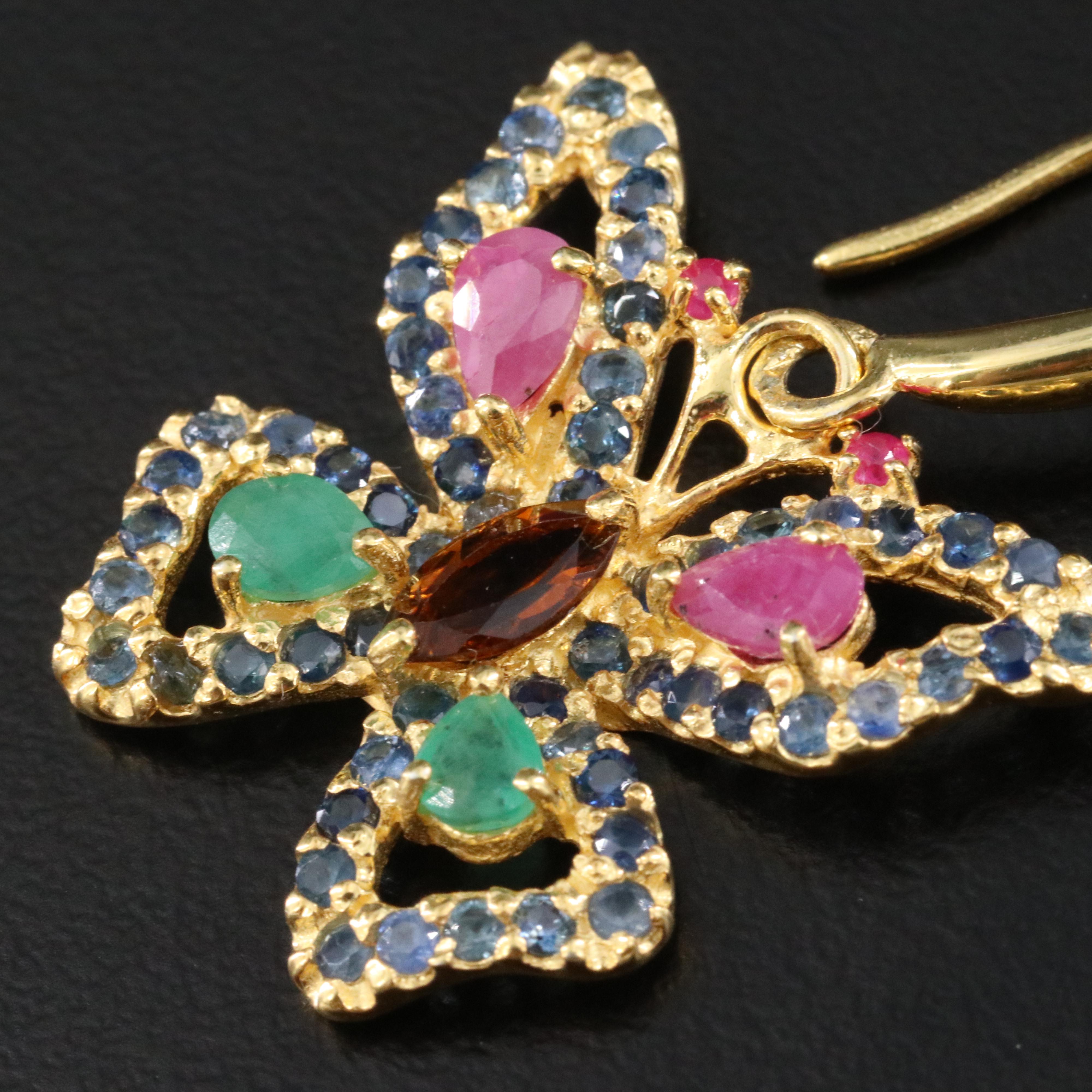 Sterling Butterfly Earrings Featuring Sapphire, Ruby, and Emerald