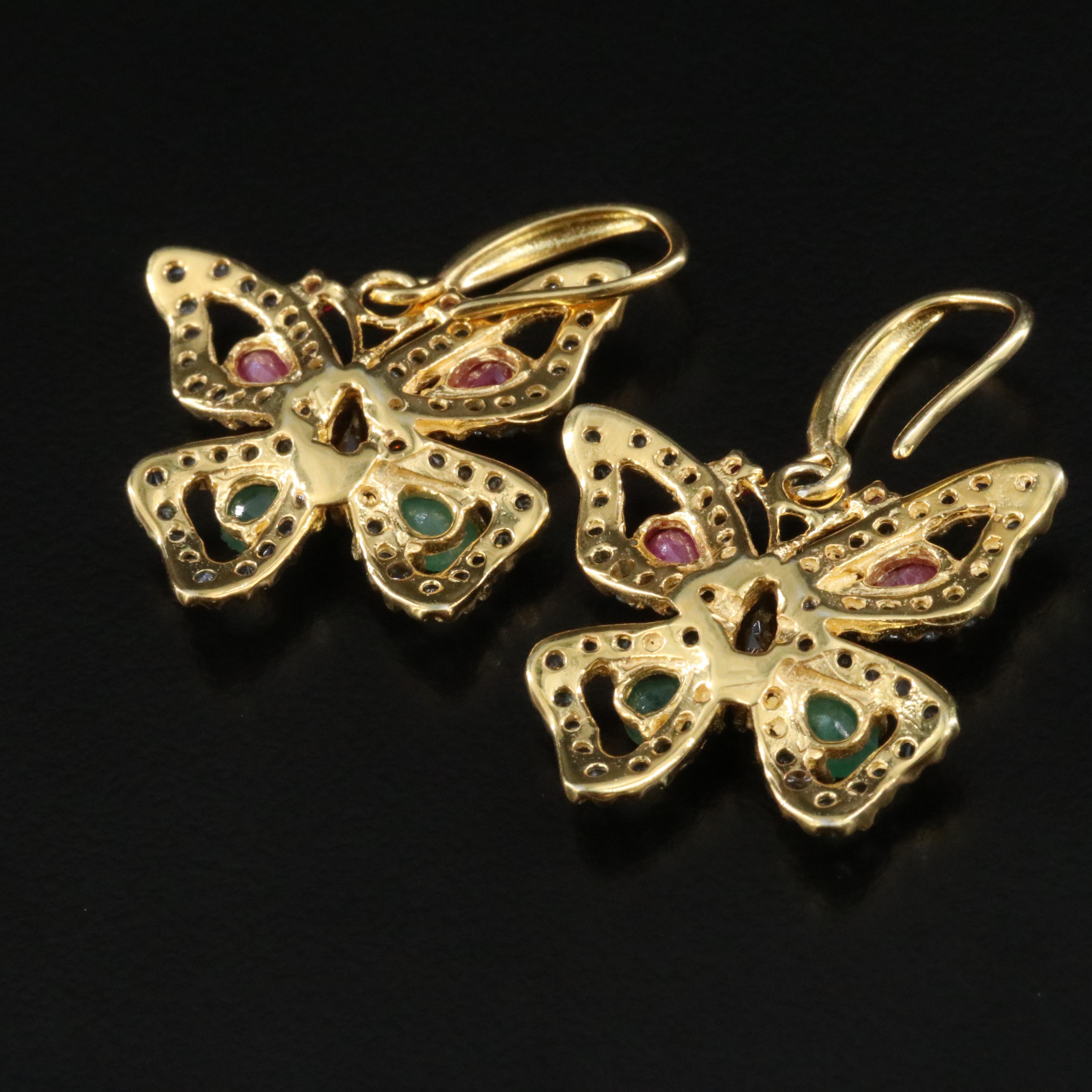 Sterling Butterfly Earrings Featuring Sapphire, Ruby, and Emerald