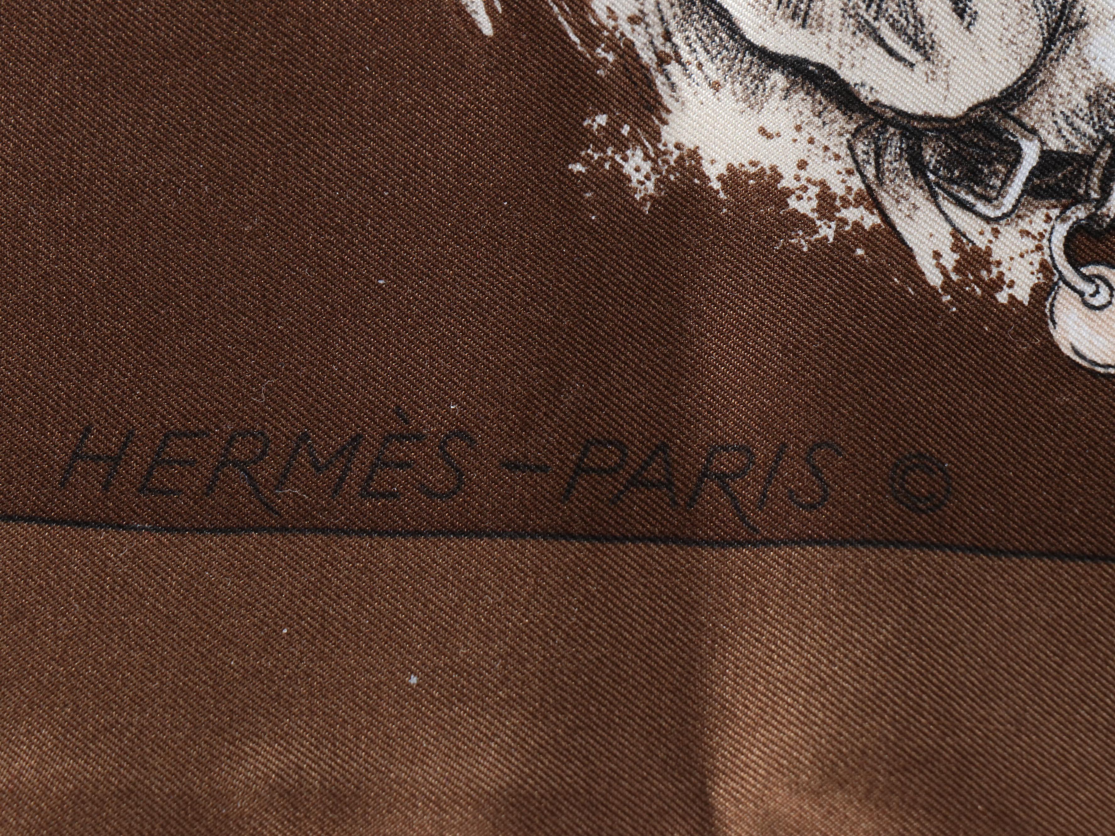 Vintage Hermès "Monarch" Brown Silk Twill Scarf 90 in Box