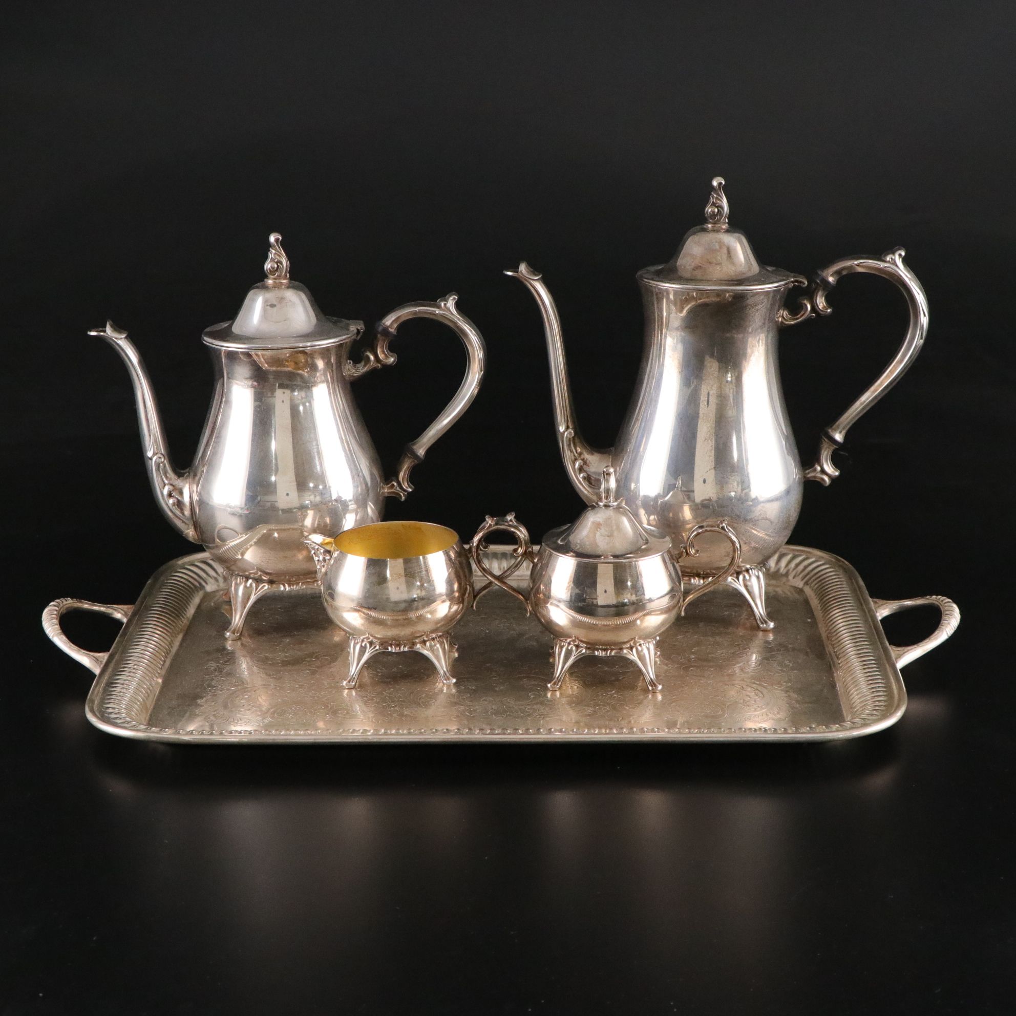 Oneida Silver Plate Tea and Coffee Service Set with Handled Tray