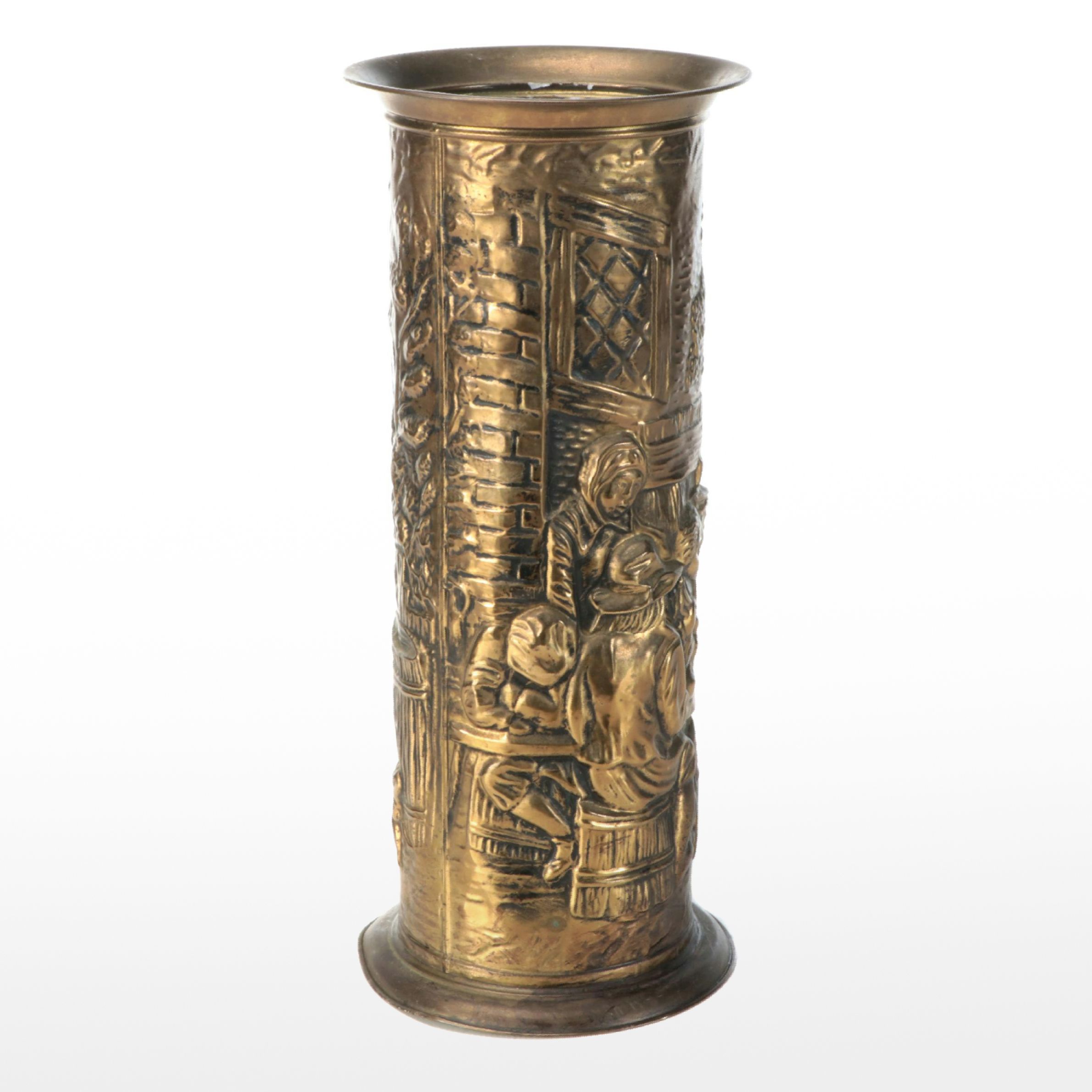 Vintage Embossed Brass Finish Metal Umbrella Stand