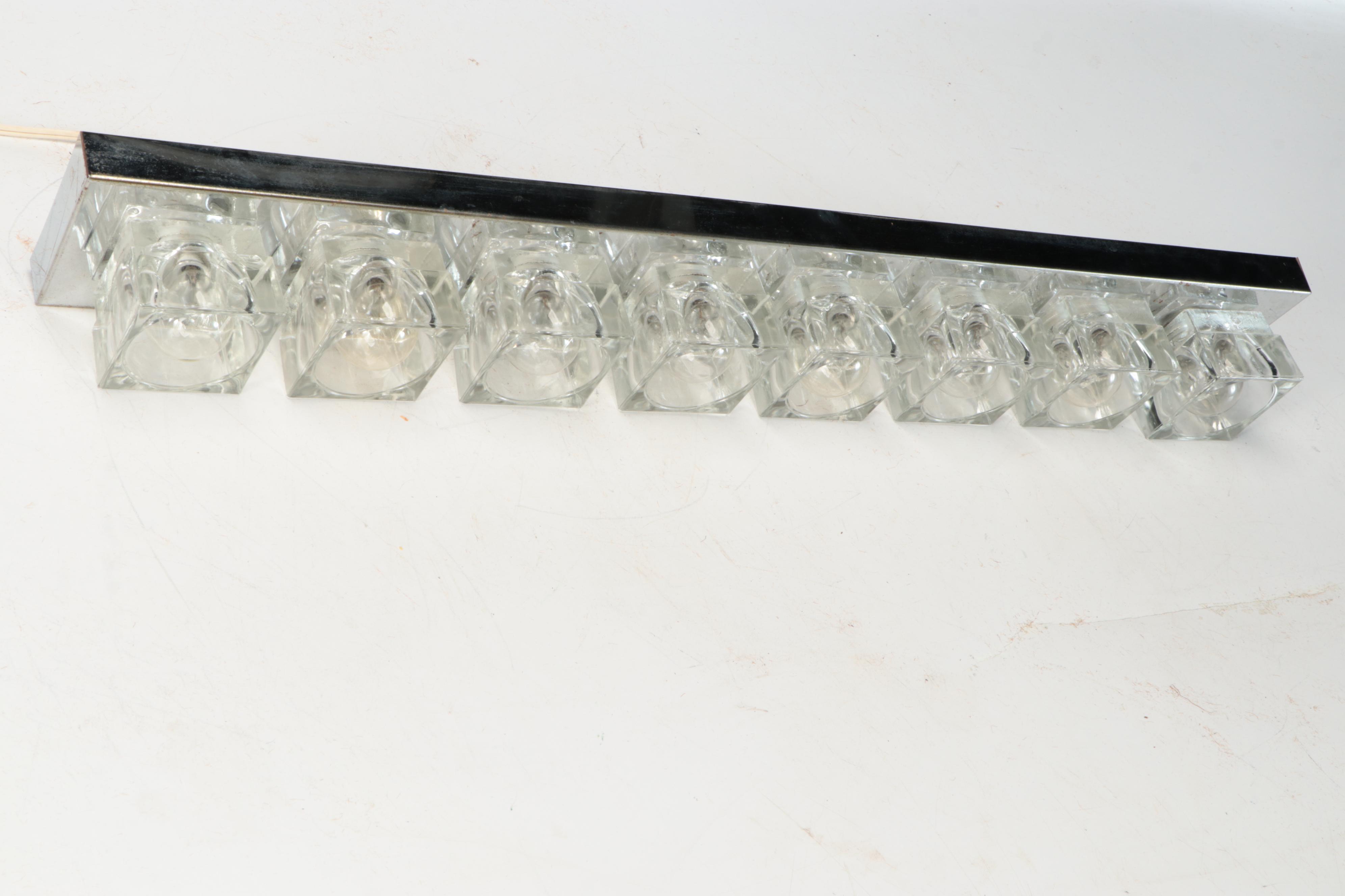 Gaetano Sciolari Mid Century Modern Chrome and Glass Light Fixture