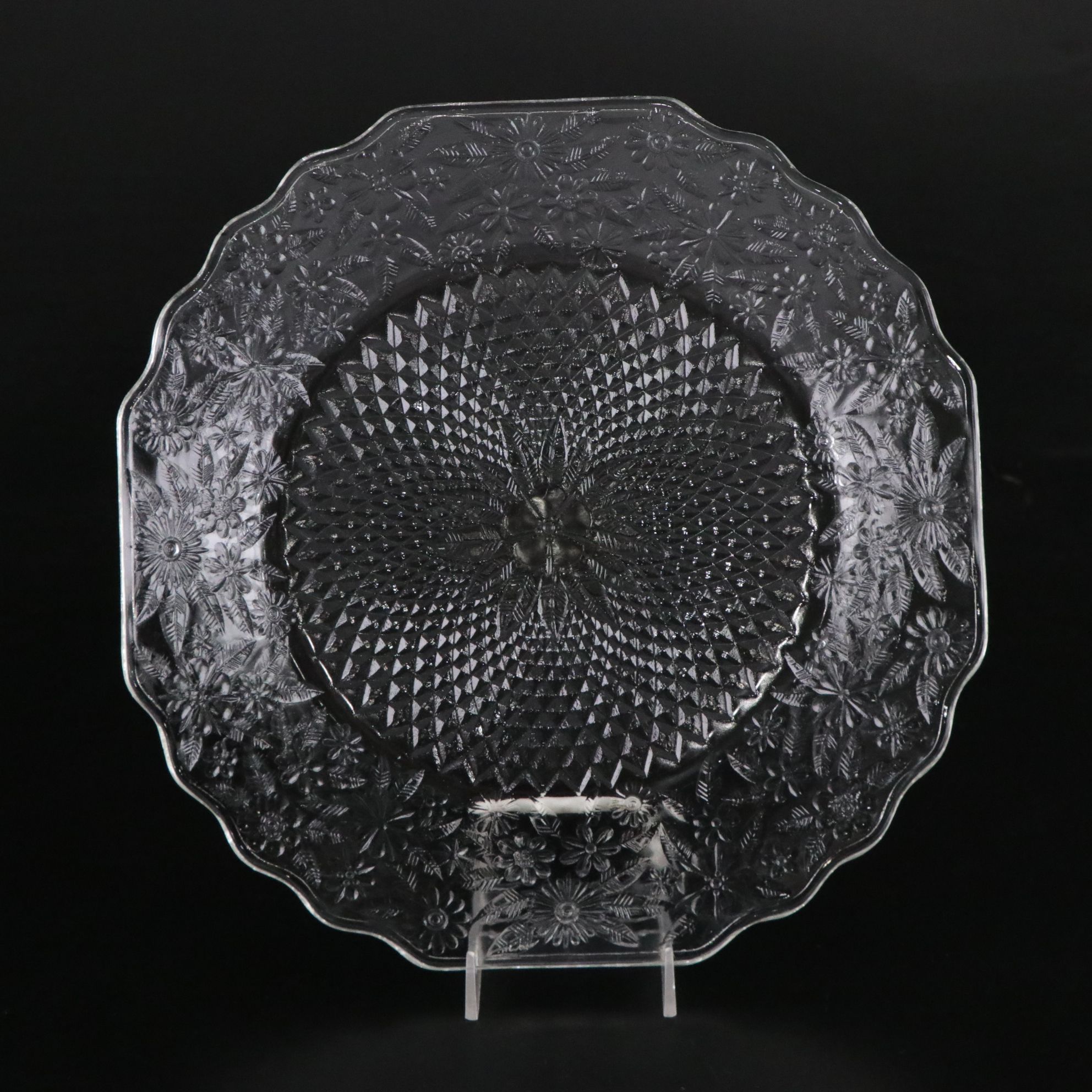 Indiana Glass "Pineapple & Floral Clear" Tray with Candle Holders & More