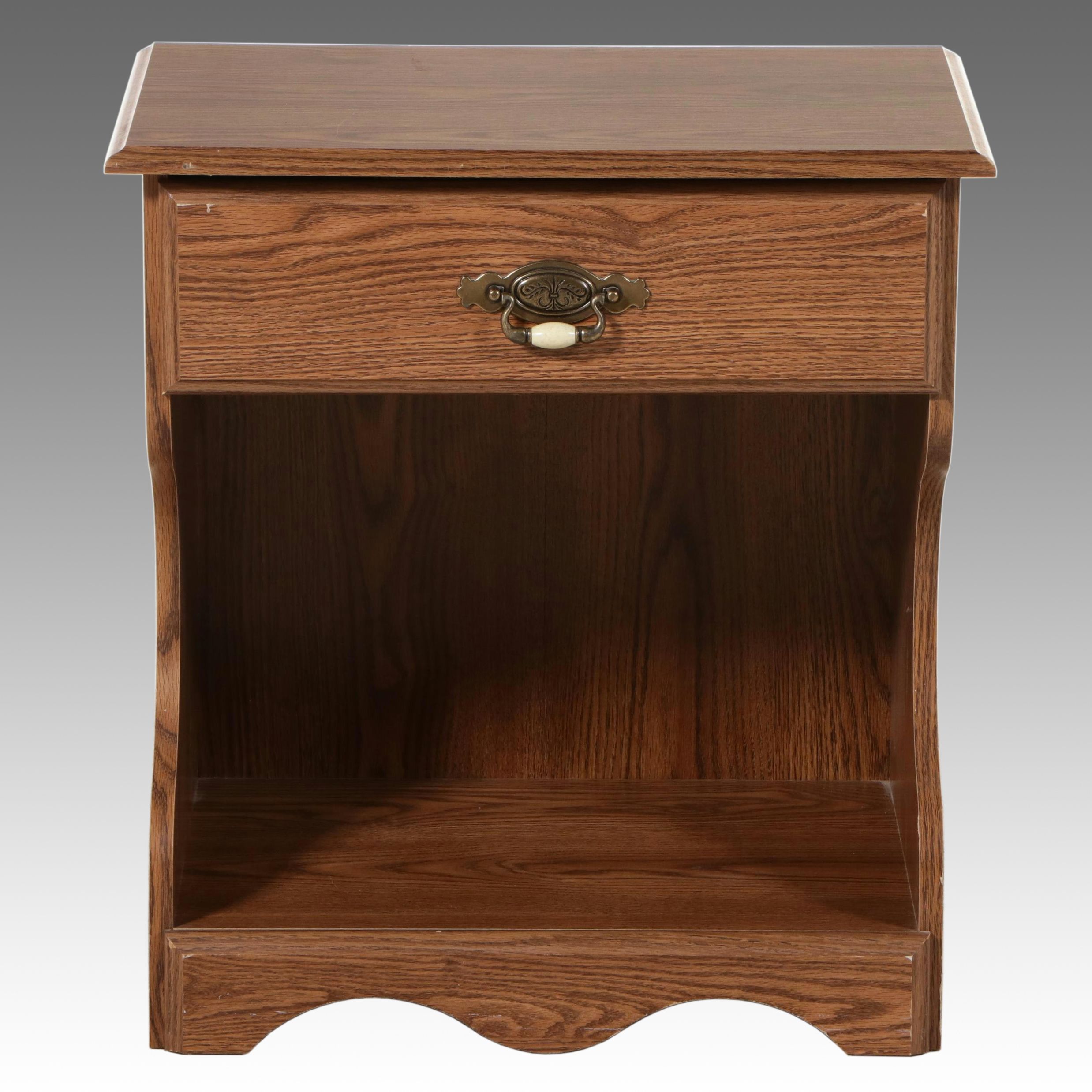 Sing-Drawer Oak Veneered Nightstand, Late 20th Century