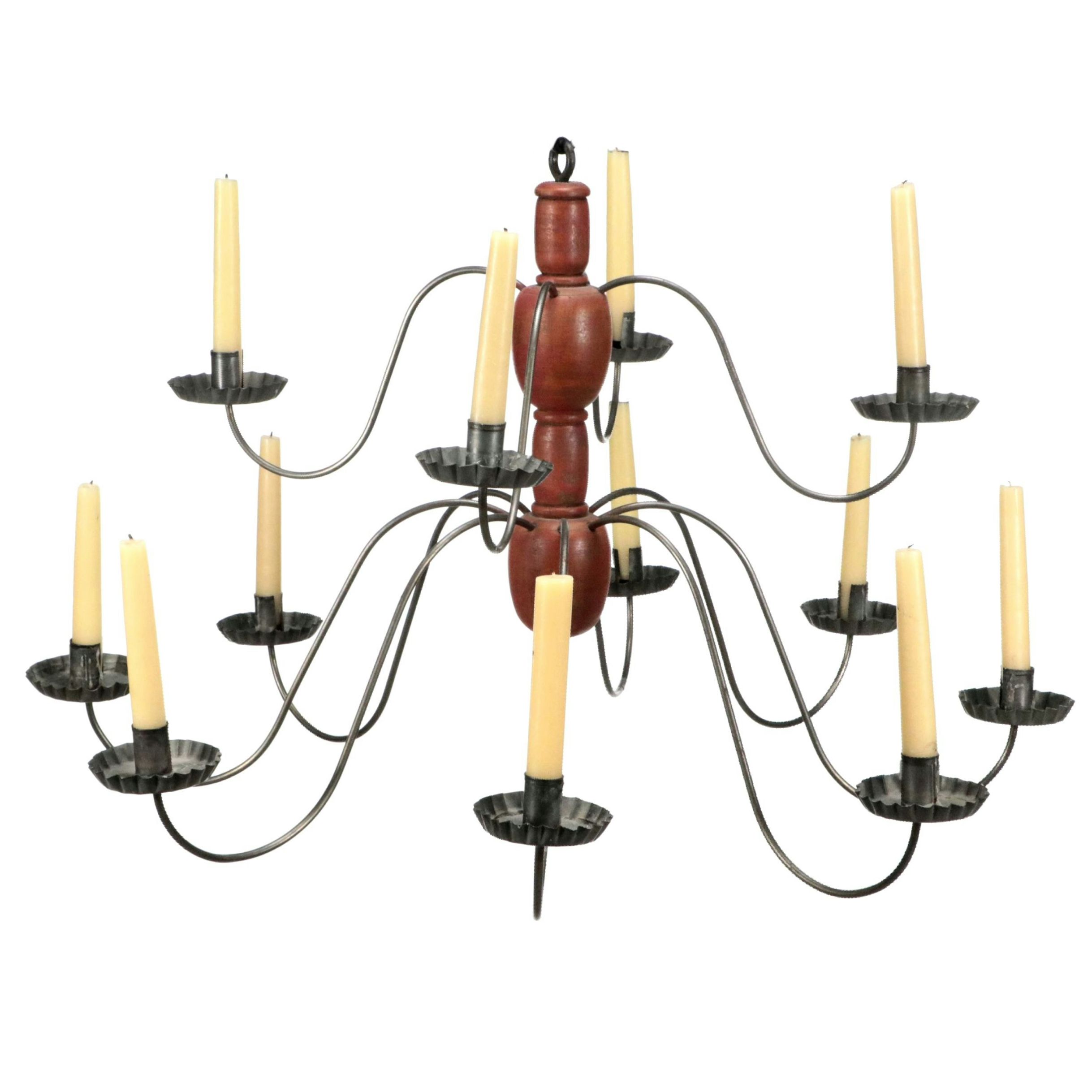 David T. Smith Tin and Turned Wood Candlestick Chandelier