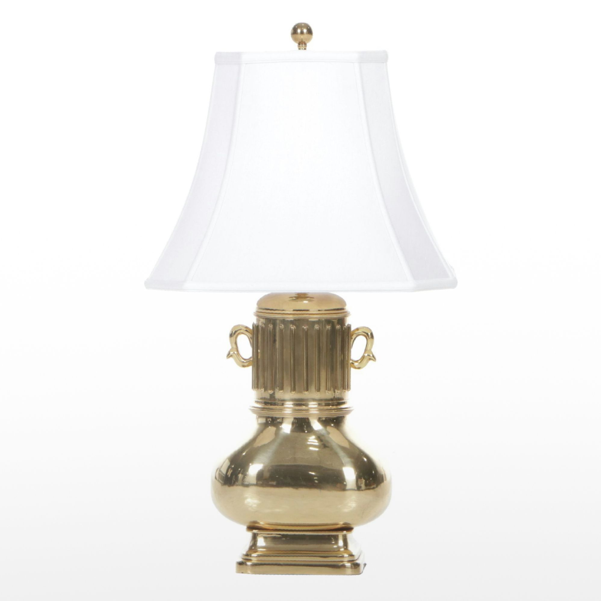 Chinese Brass Canister Table Lamp and Silk Shade, Late 20th Century