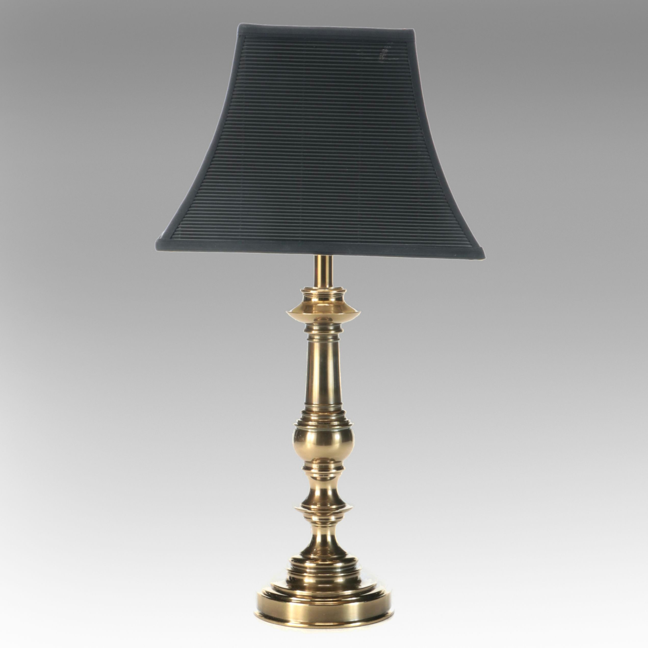Stiffel Candlestick Brass Table Lamp with Black Paper Shade