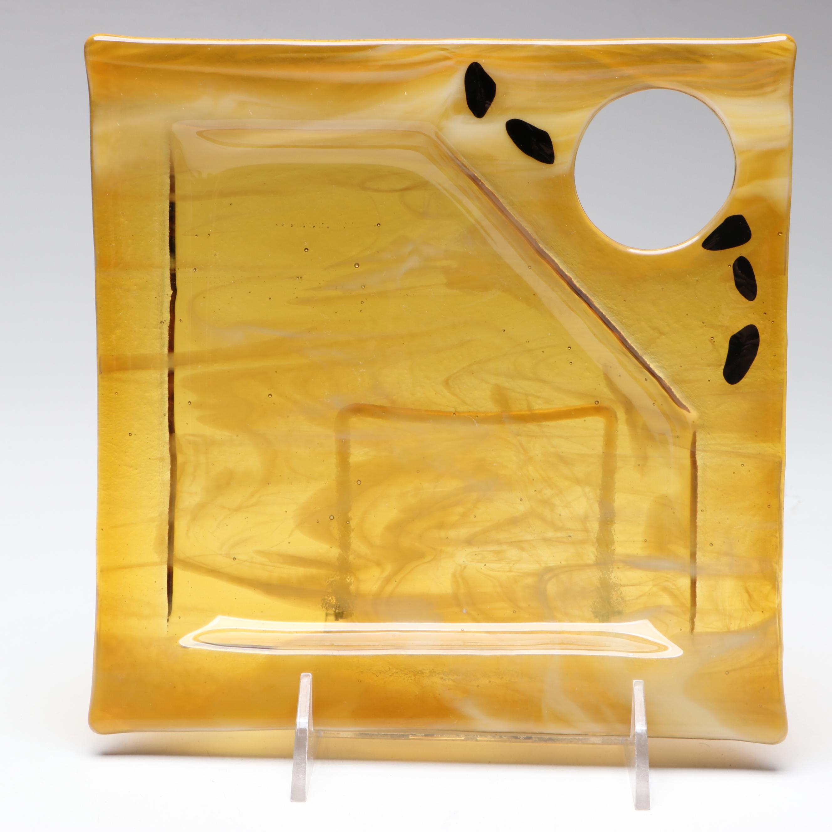 Artist Signed Marbled Art Glass Hors D'oeuvres Plates