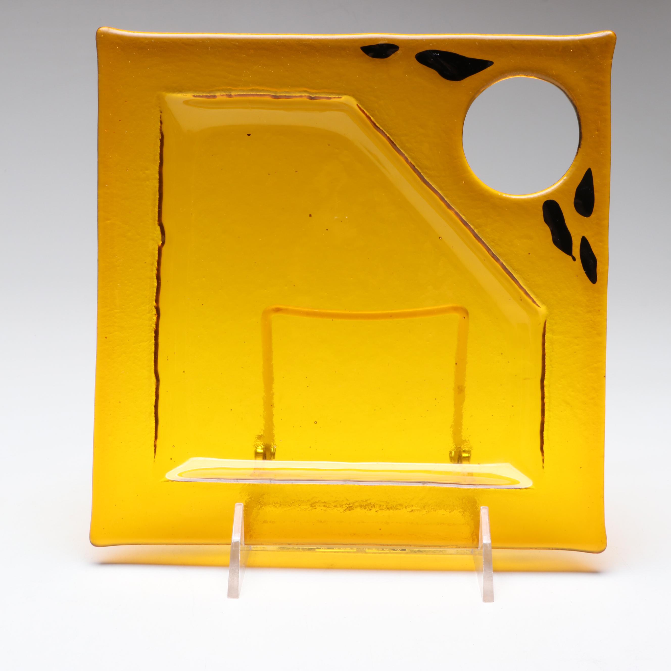 Artist Signed Marbled Art Glass Hors D'oeuvres Plates