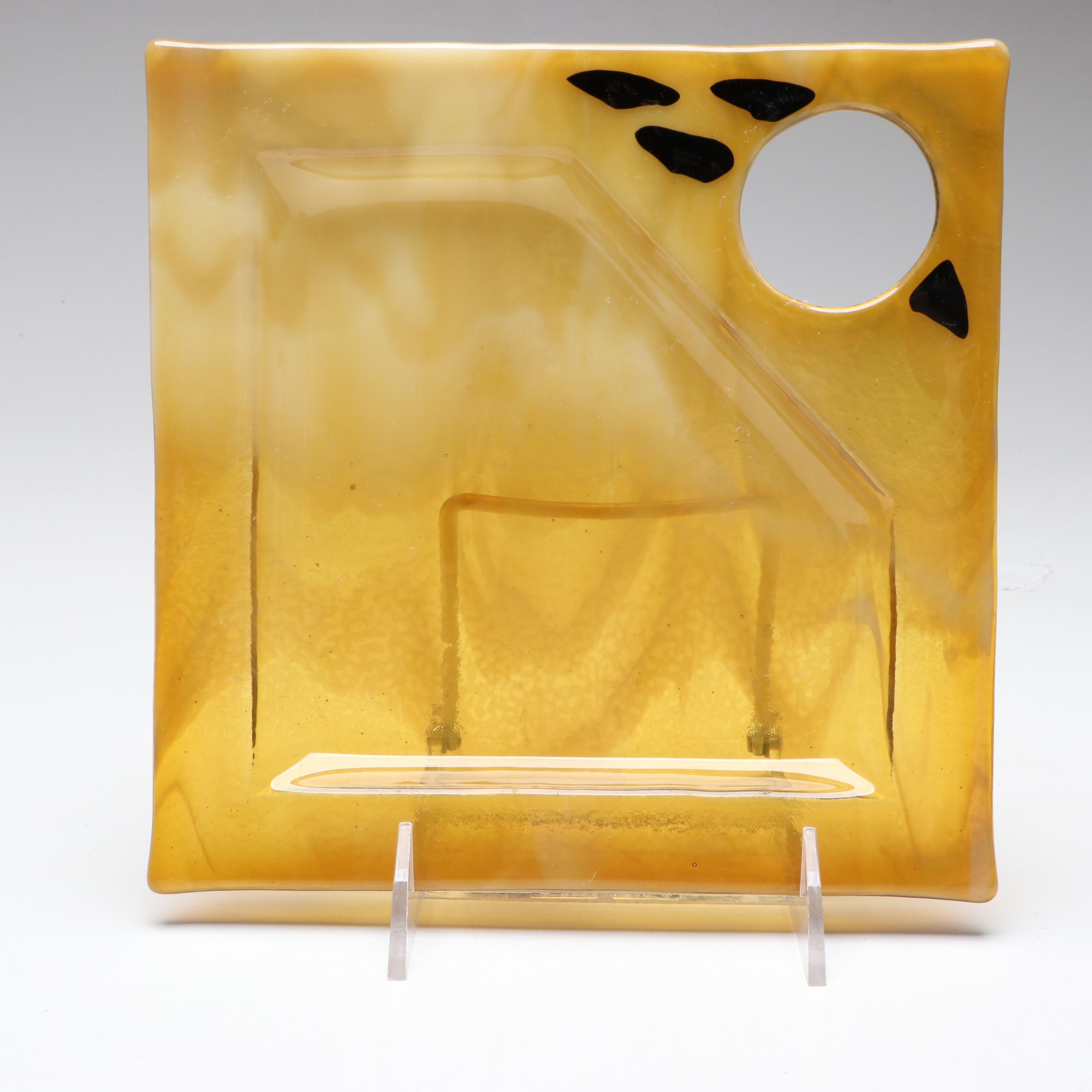 Artist Signed Marbled Art Glass Hors D'oeuvres Plates