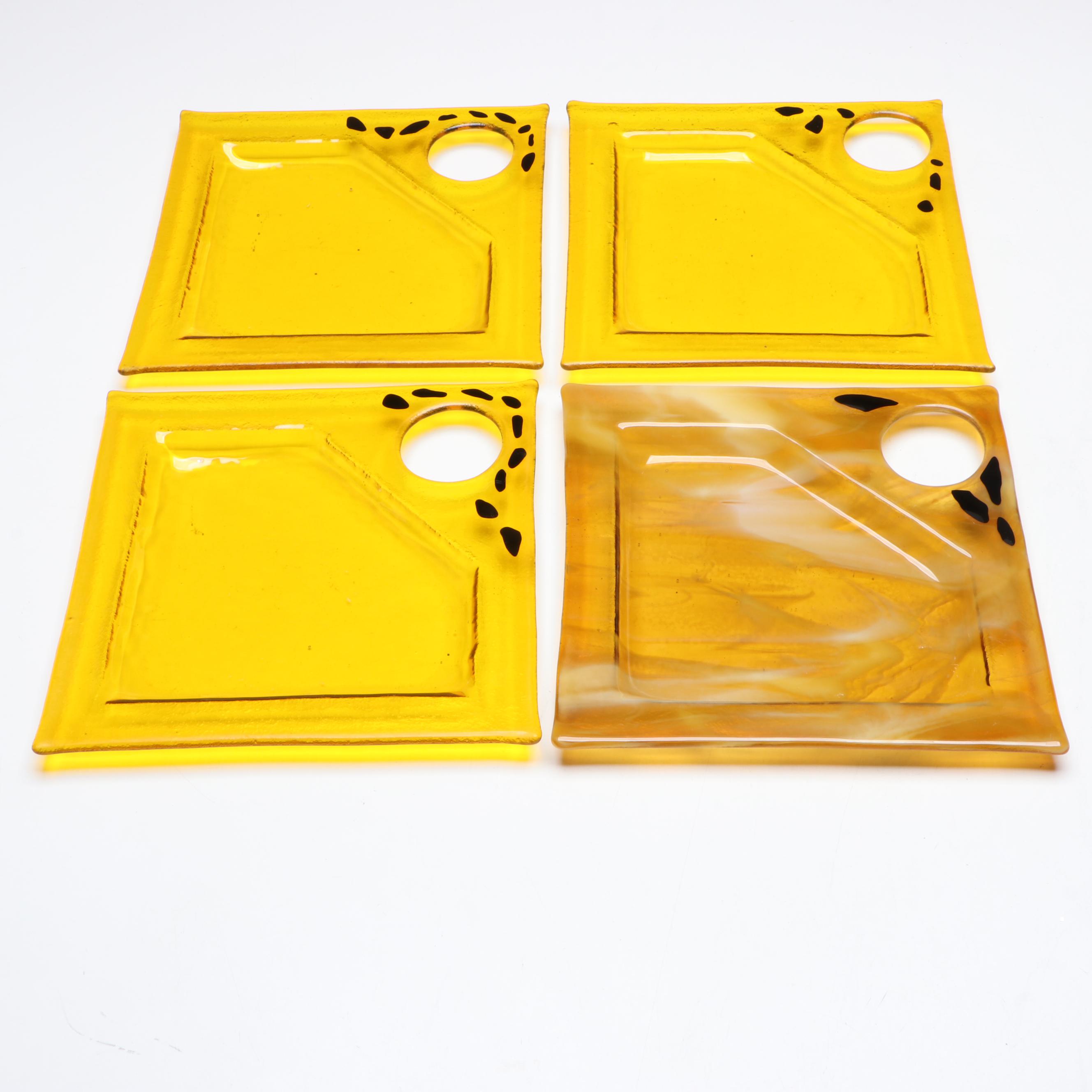 Artist Signed Marbled Art Glass Hors D'oeuvres Plates