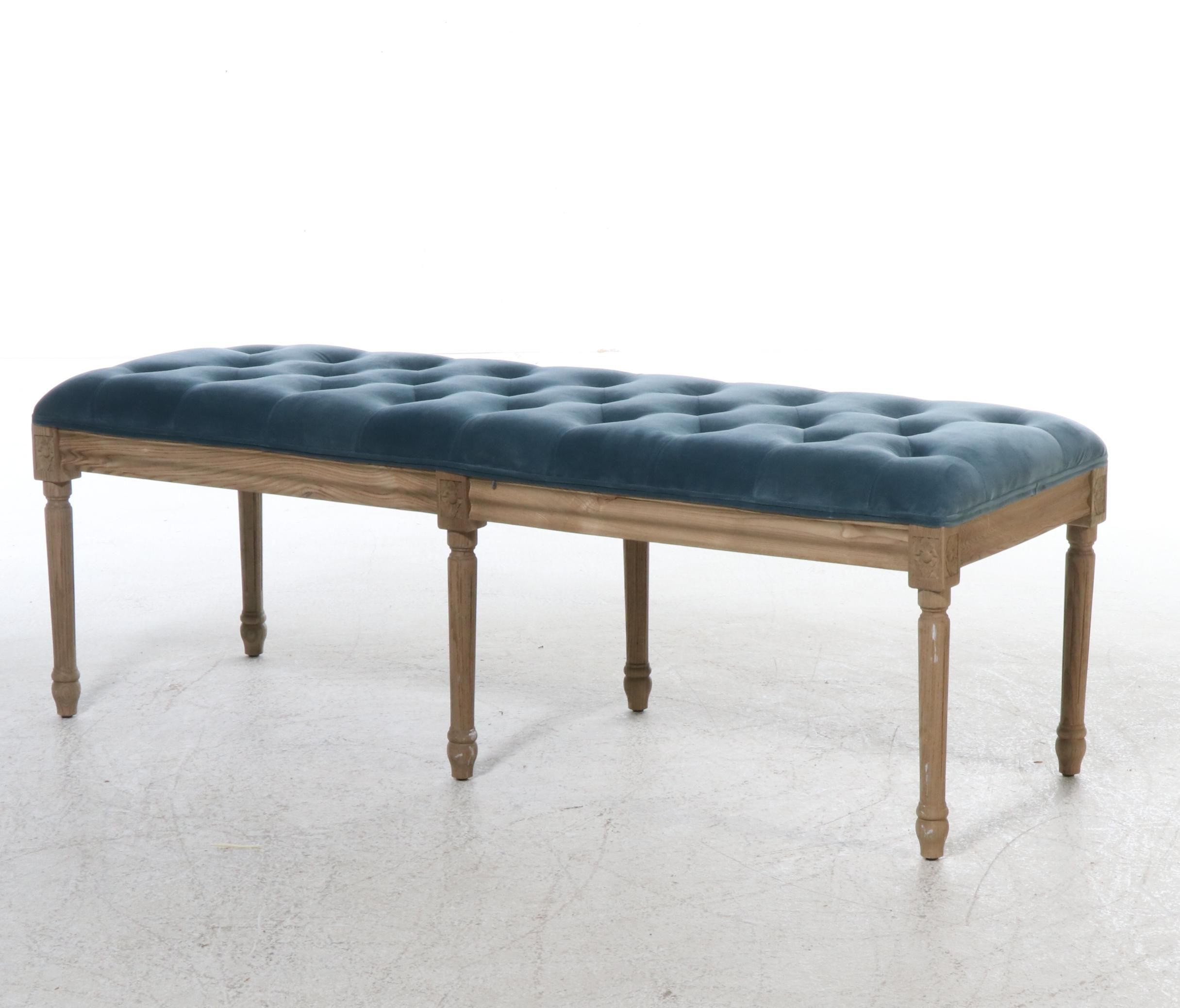 French Provincial Style Button-Tufted Bench
