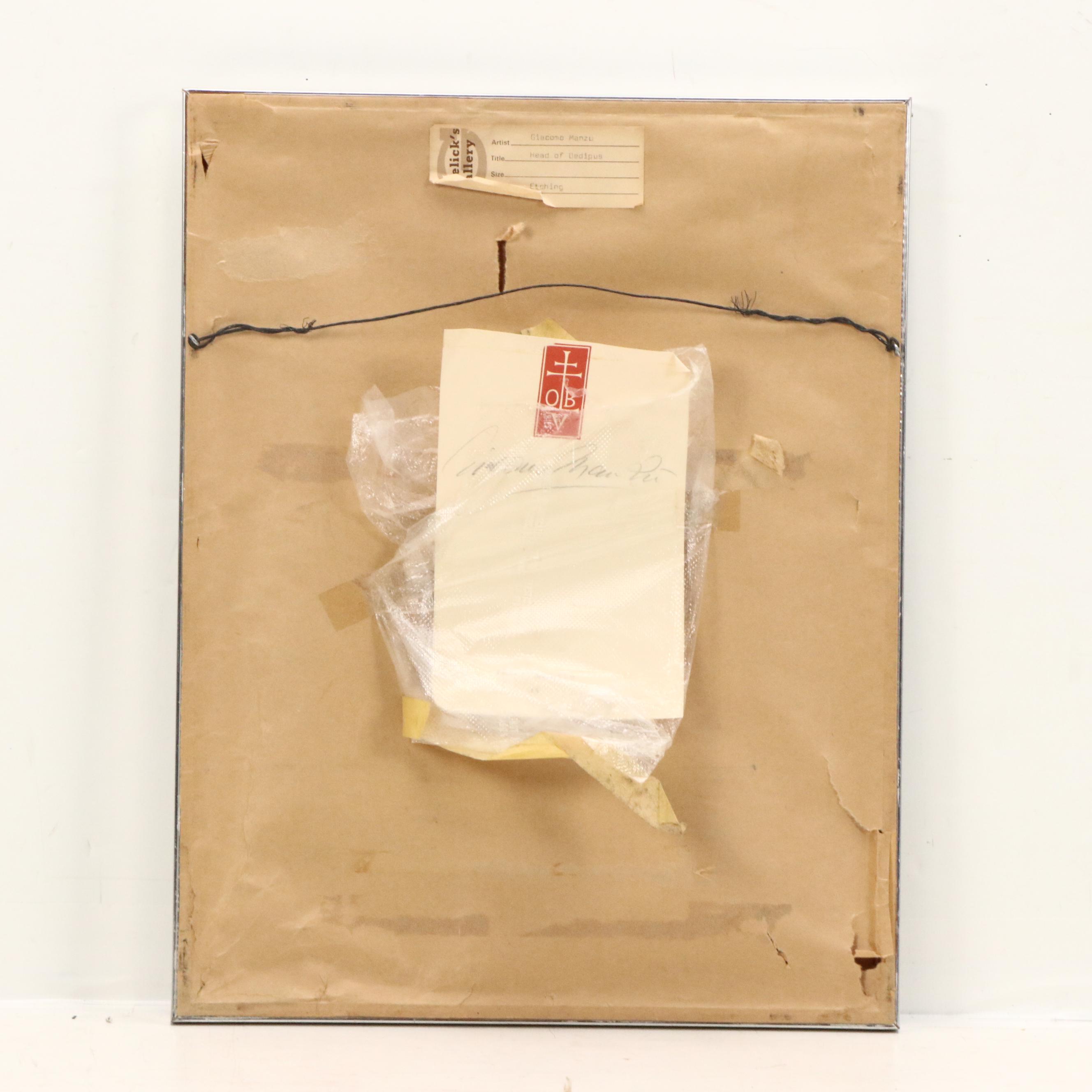 Etching After Giacomo Manzù "Portrait of Oedipus"