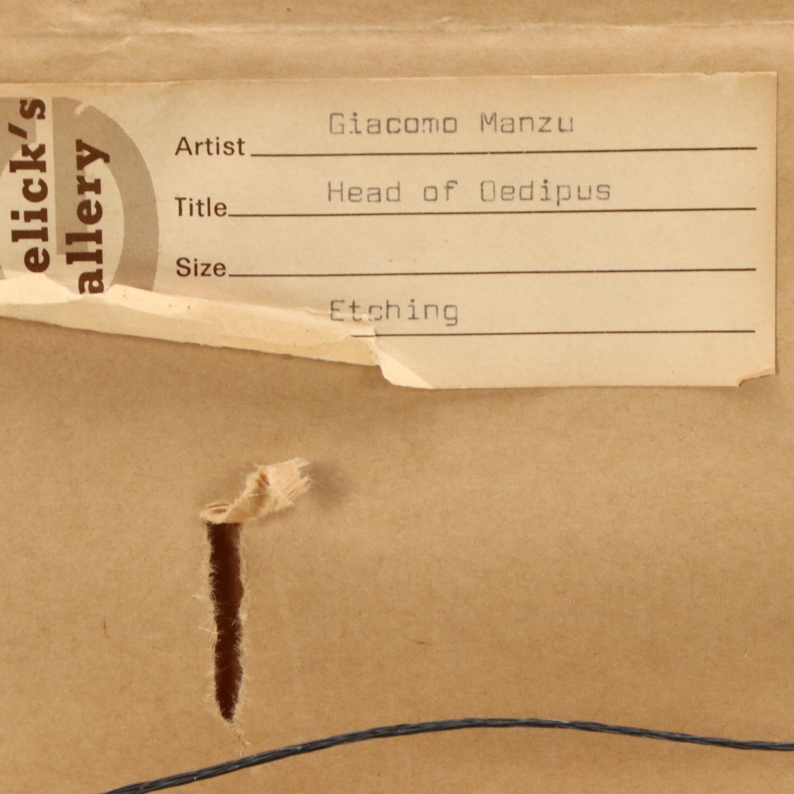 Etching After Giacomo Manzù "Portrait of Oedipus"