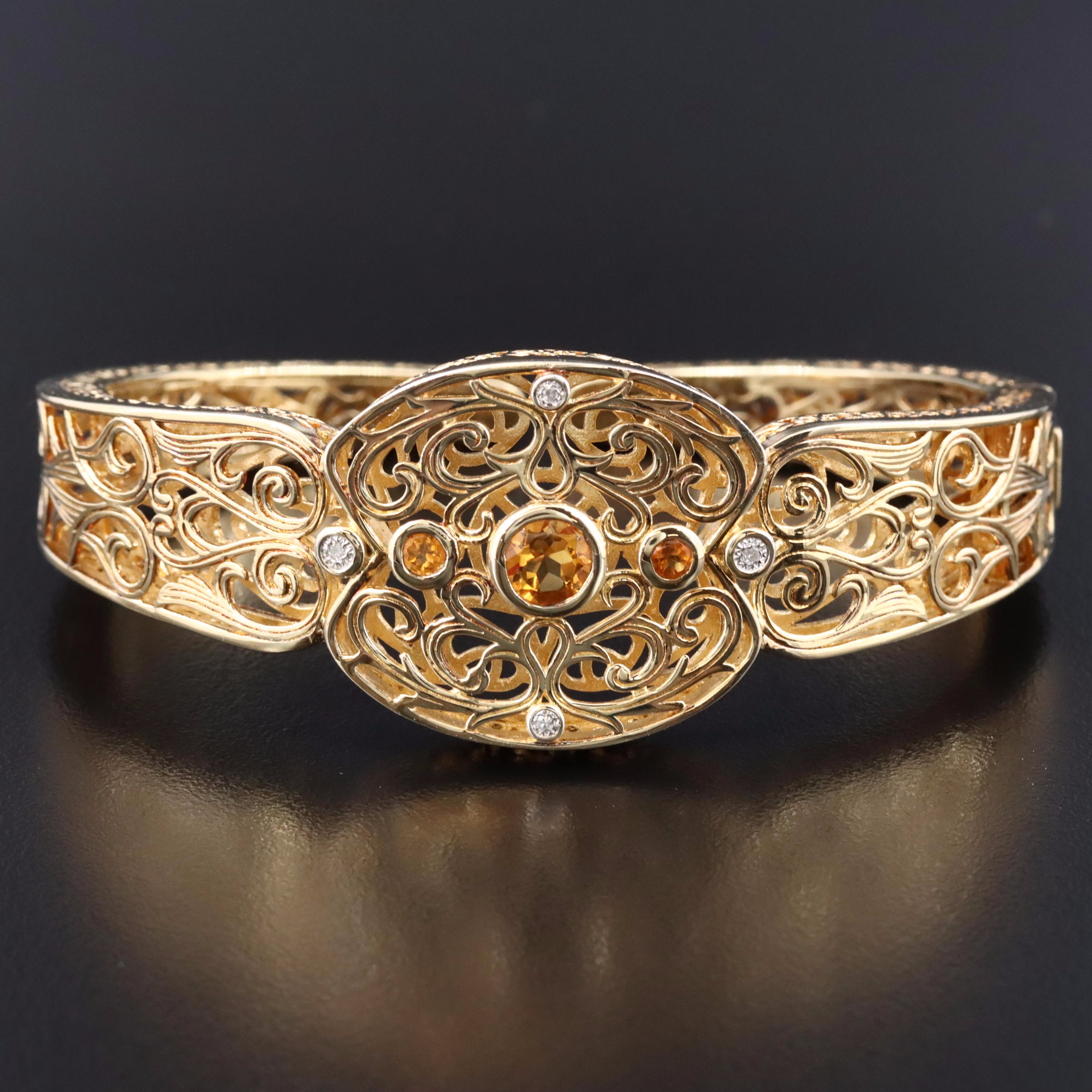 Sterling Citrine and Diamond Bangle