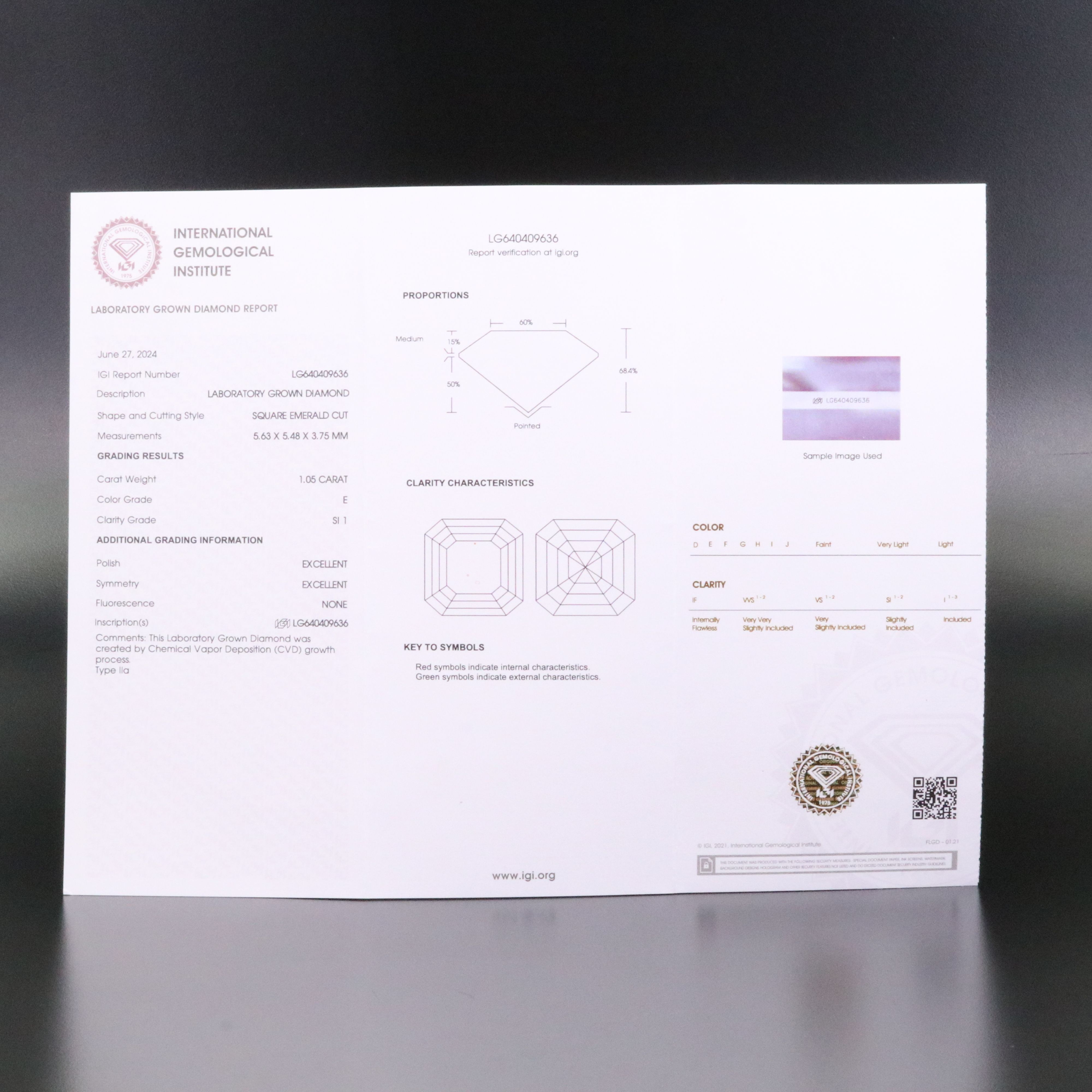 Loose 1.05 CT Lab Grown Diamond with IGI Report