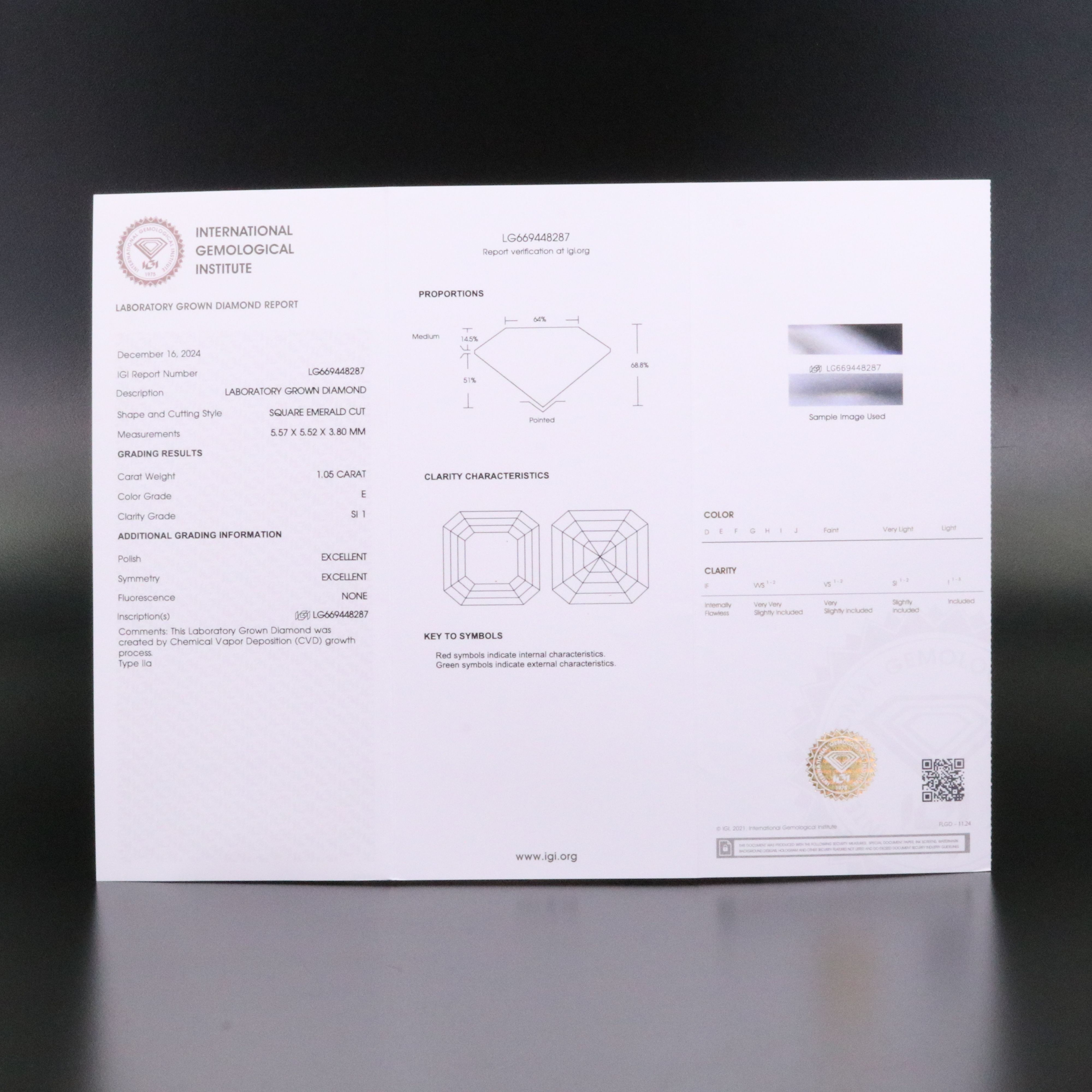Loose 1.05 CT Lab Grown Diamond with IGI Report