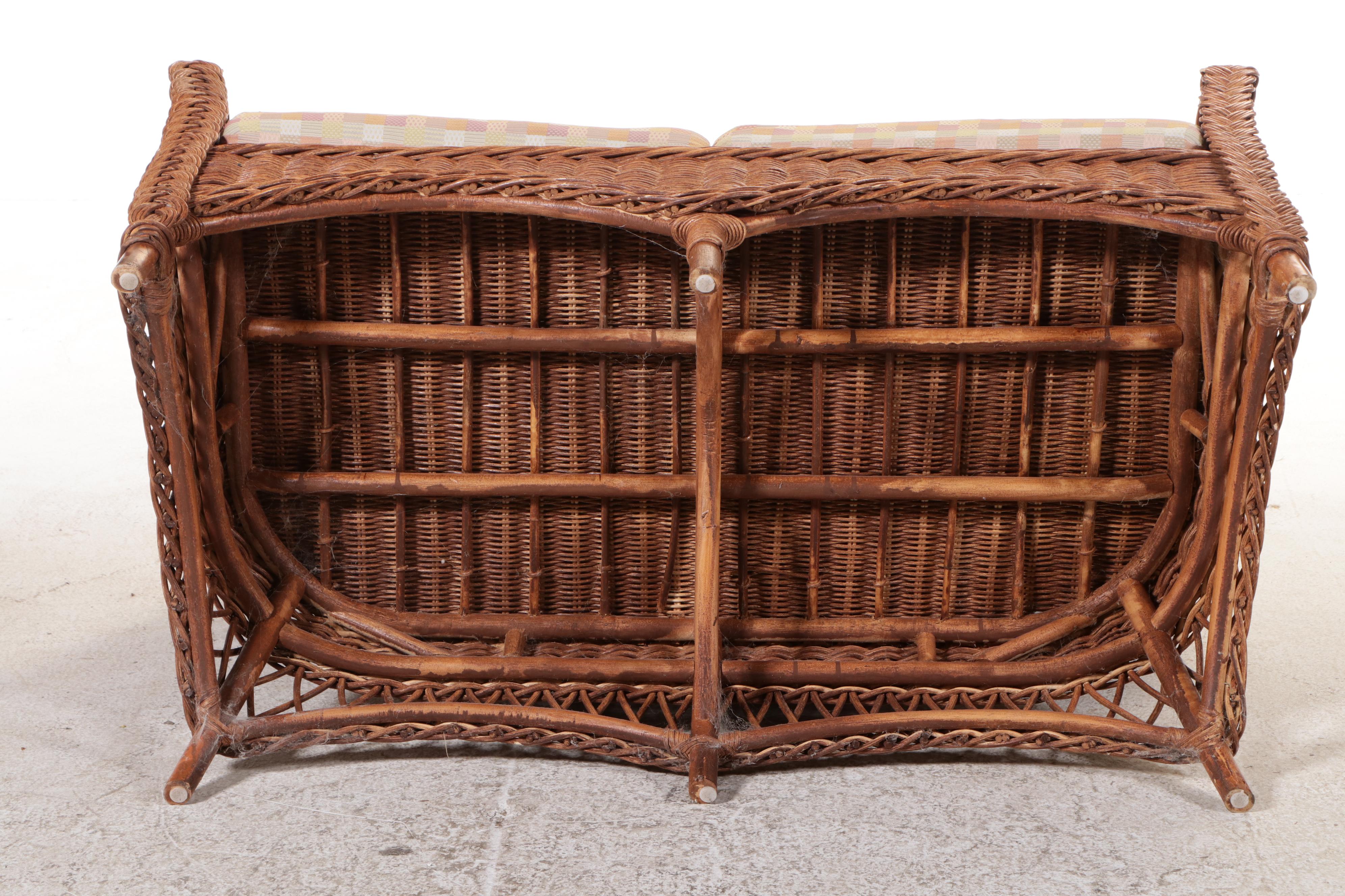 Natural Wicker Settee, Armchair, End Tables and Ottoman