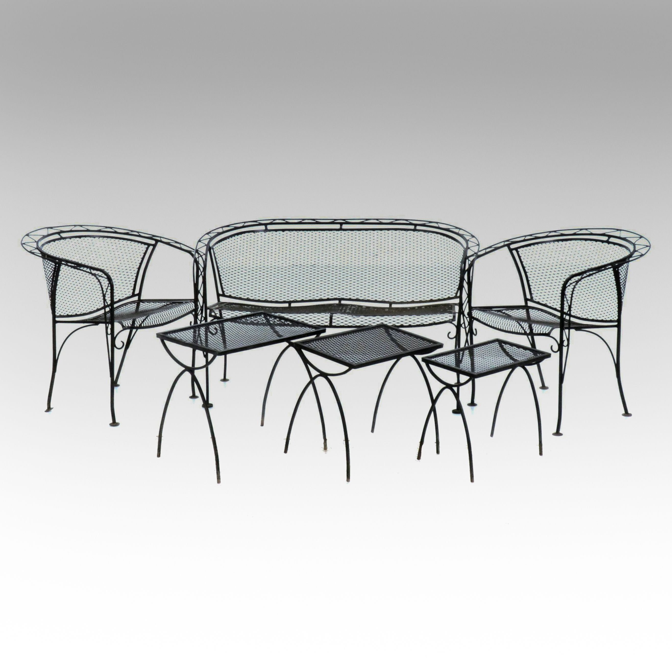 Wrought Iron and Metal Mesh Patio Lounge Furniture, Late 20th Century
