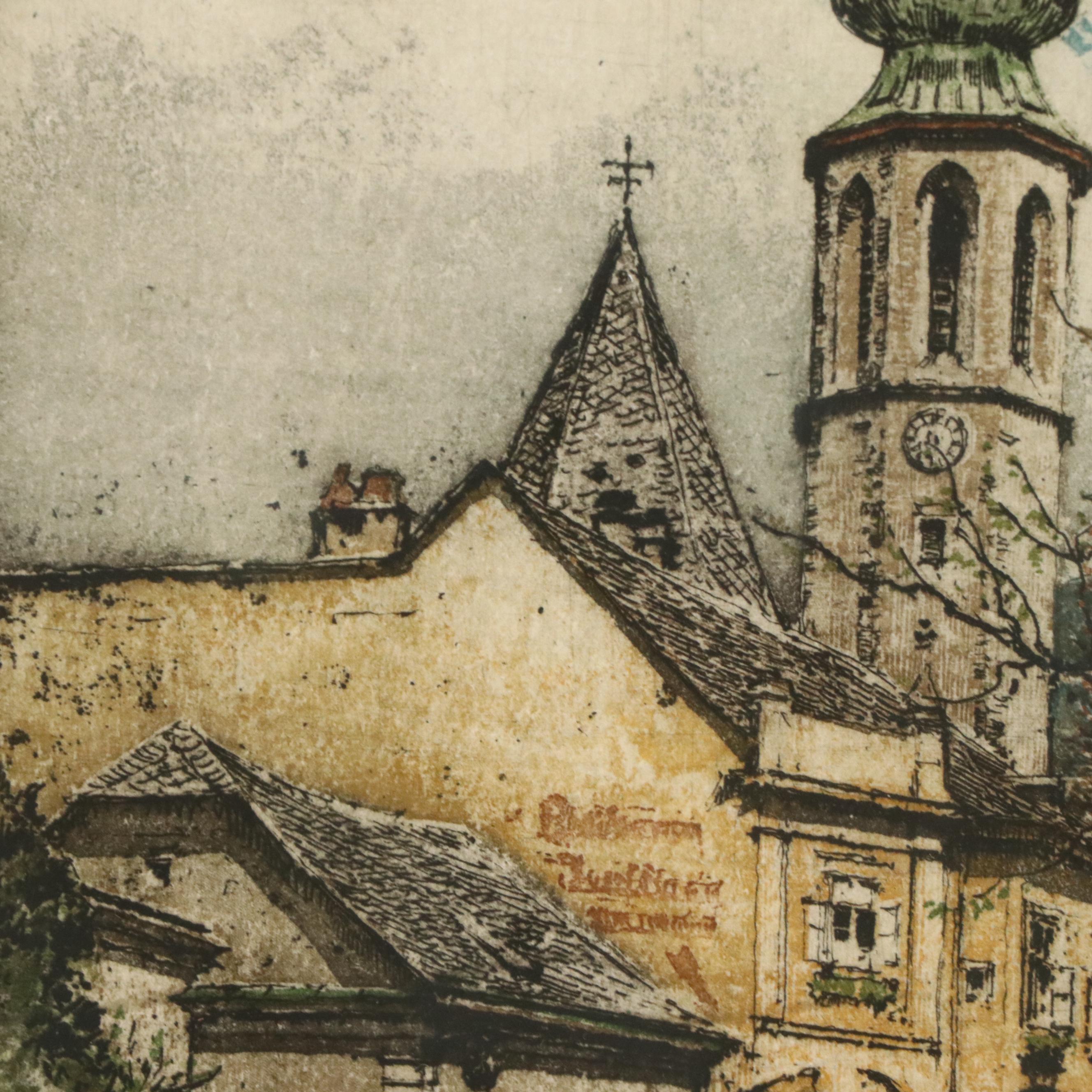 Robert Kashmir Etching "Grinzing in Winter"