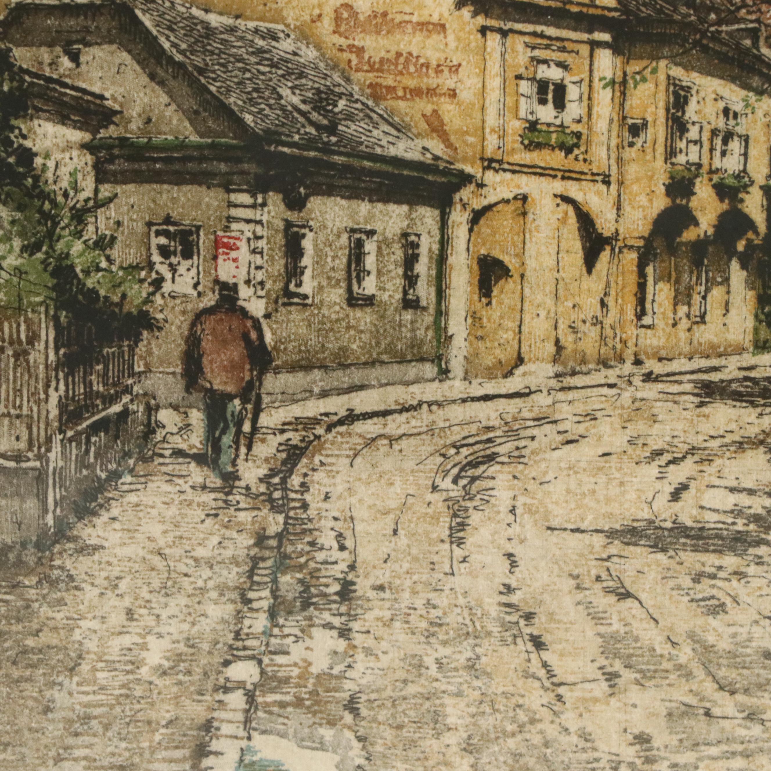 Robert Kashmir Etching "Grinzing in Winter"