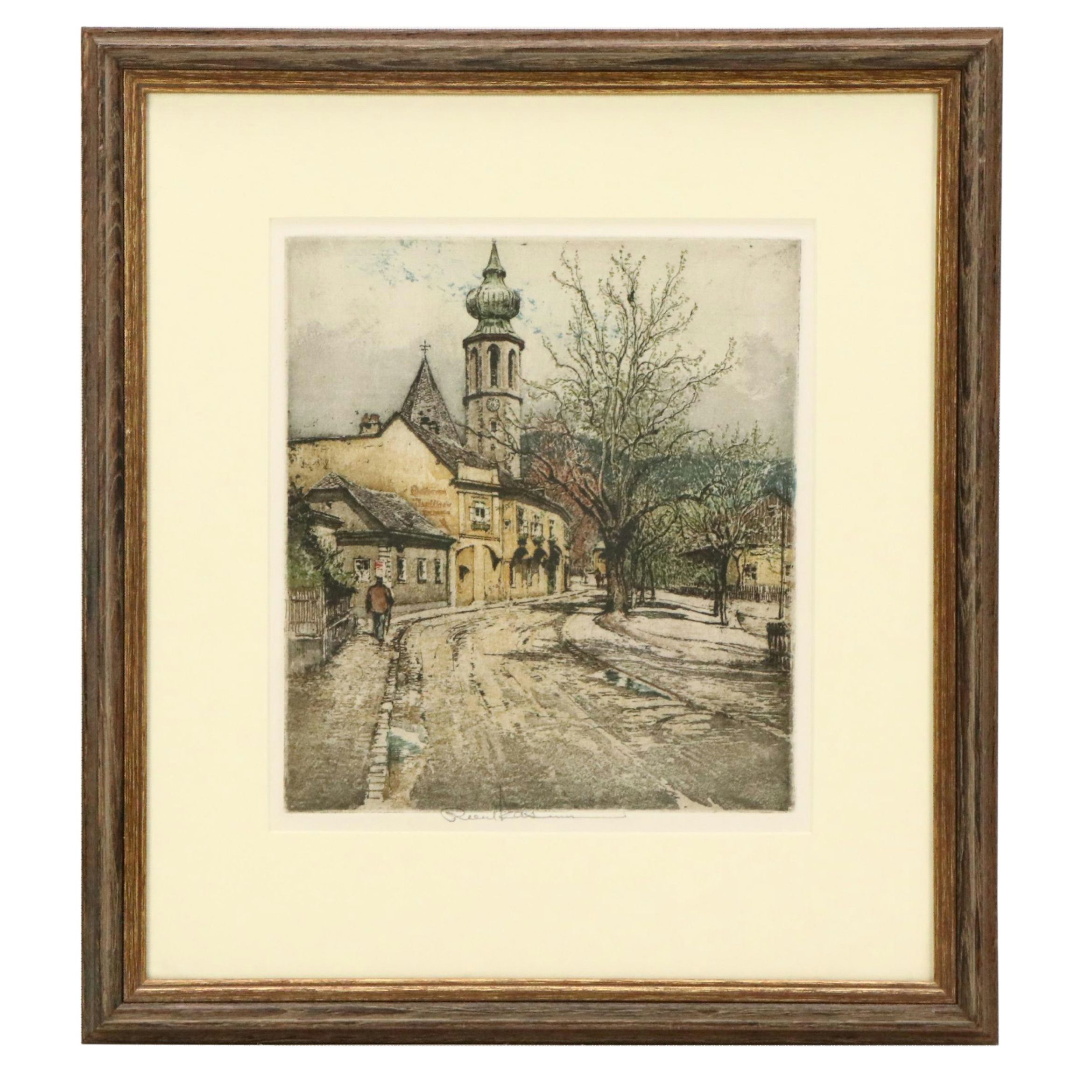 Robert Kashmir Etching "Grinzing in Winter"