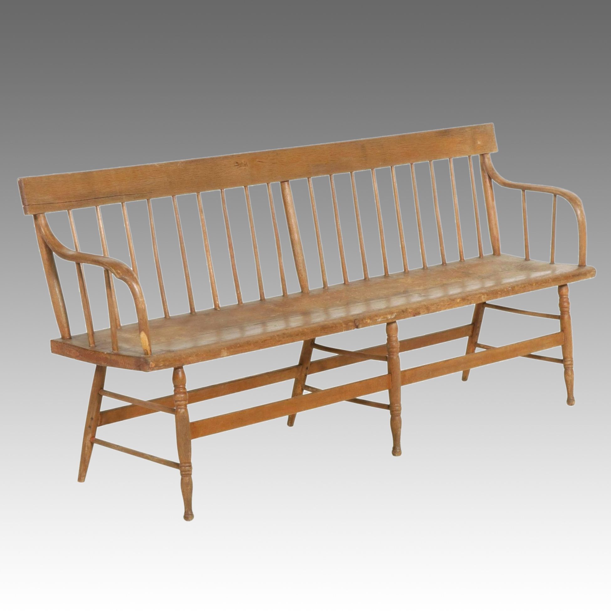 American Primitive Oak and Pine Deacon's Bench, Late 19th to Early 20th Century