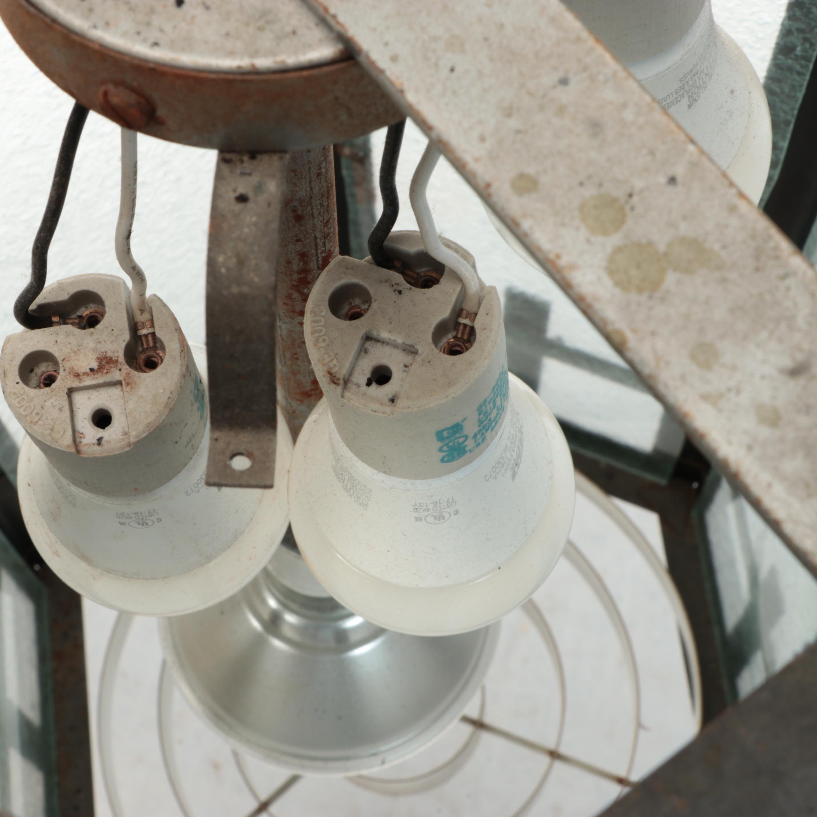 Gothic Revival Crackle Glass and Bronze Painted Church Vestibule Pendant