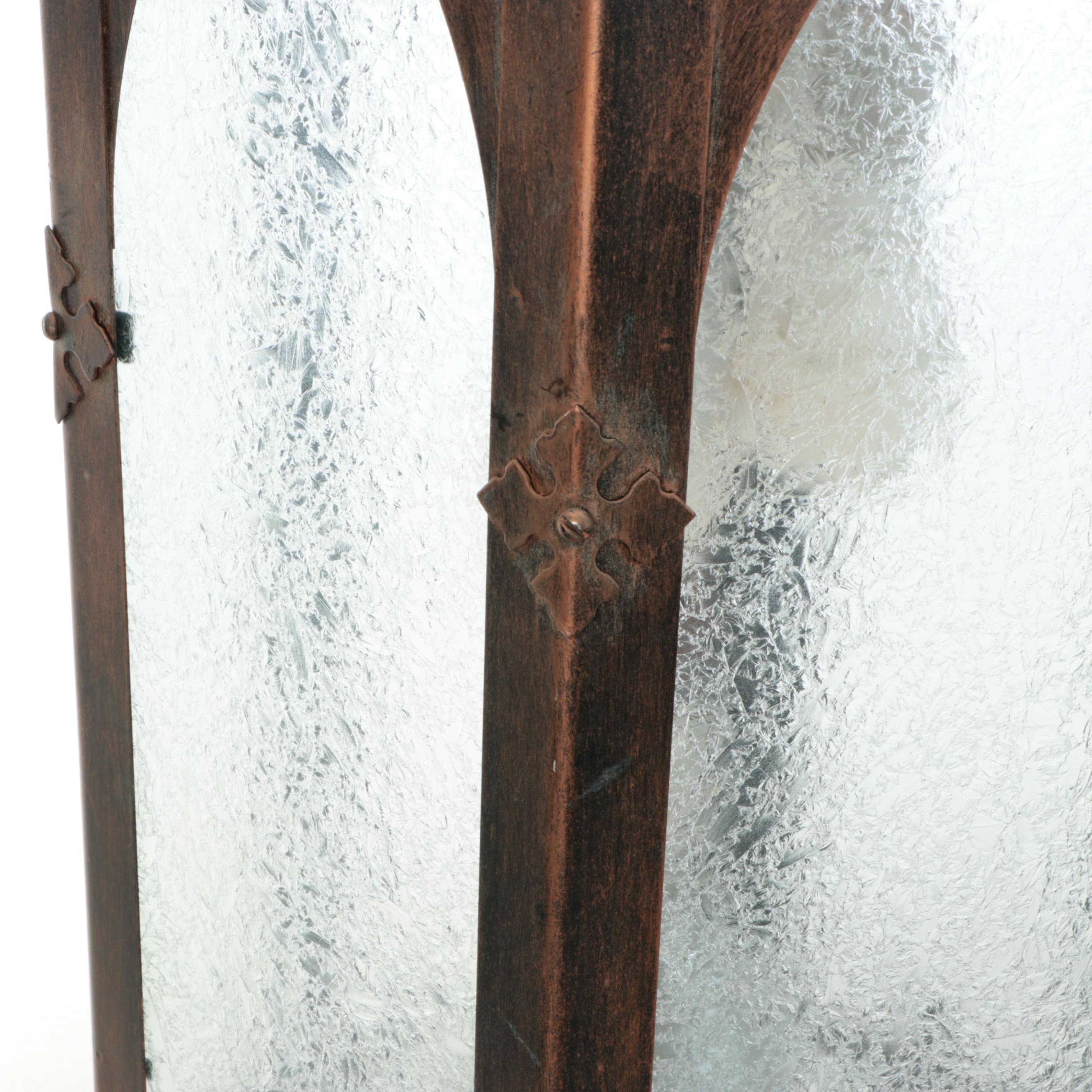 Gothic Revival Crackle Glass and Bronze Painted Church Vestibule Pendant