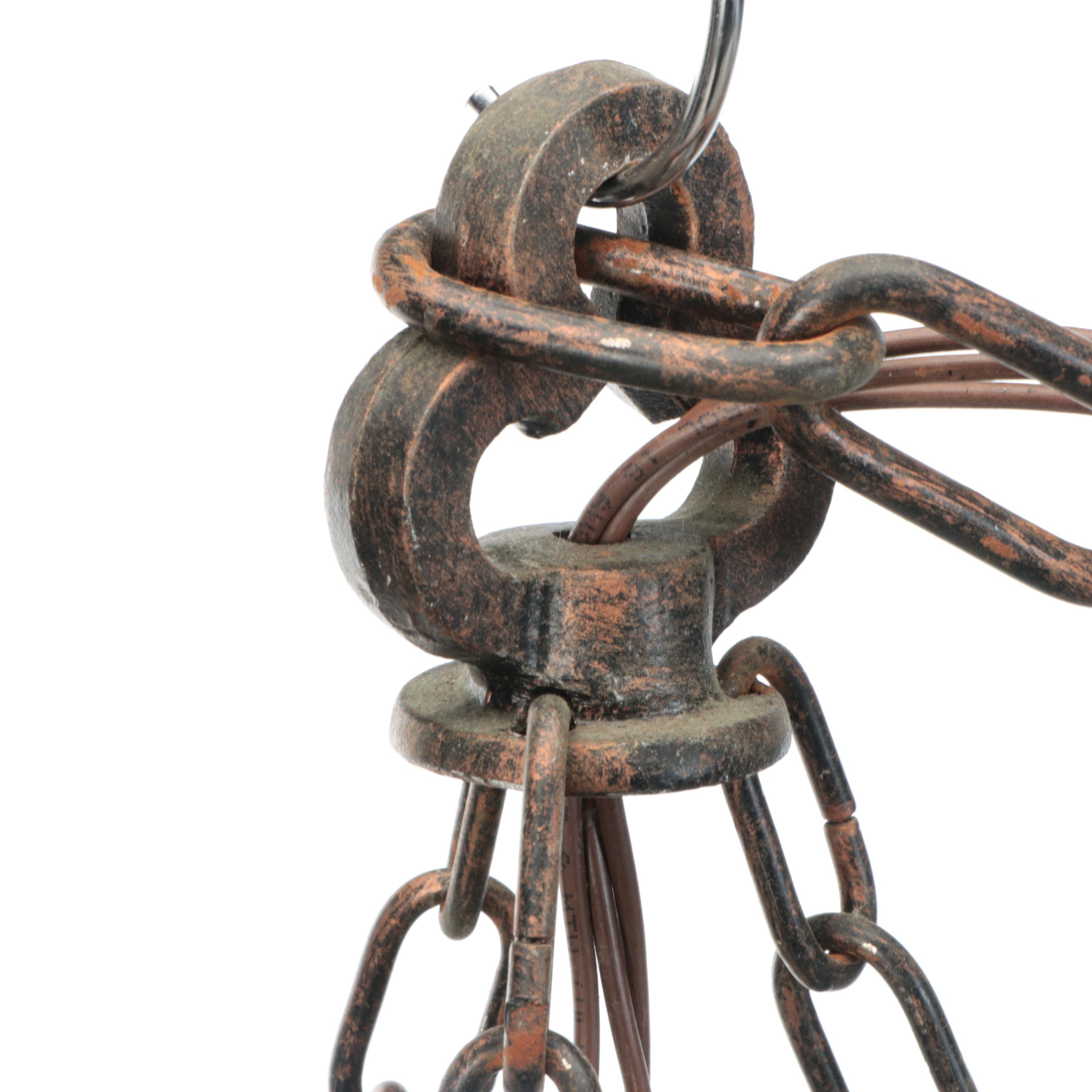 Gothic Revival Crackle Glass and Bronze Painted Church Vestibule Pendant